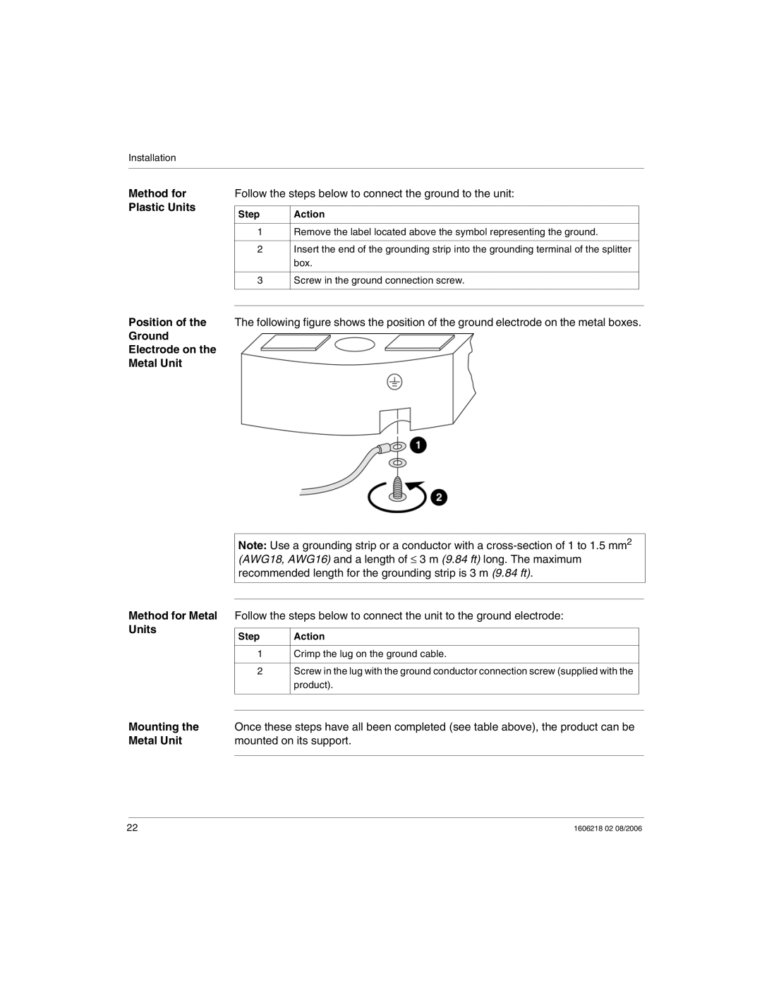 Schneider Electric IP67 manual Method for Plastic Units, Follow the steps below to connect the ground to the unit, Mounting 