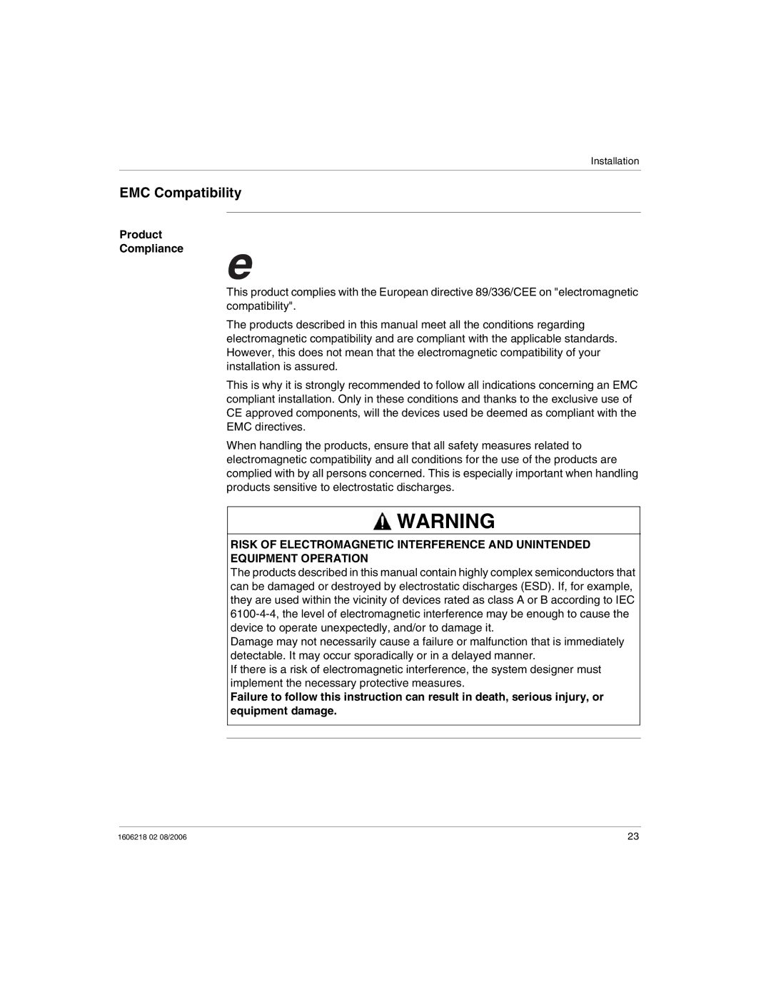 Schneider Electric IP67 manual EMC Compatibility, Product Compliance e 