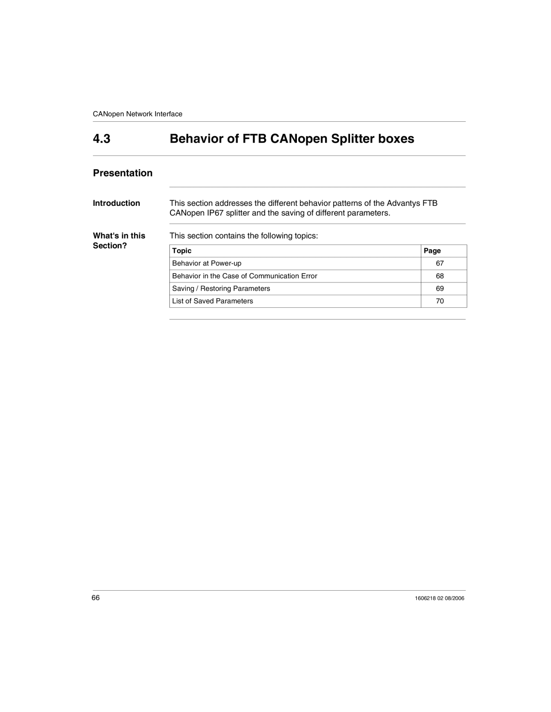 Schneider Electric IP67 manual Behavior of FTB CANopen Splitter boxes 