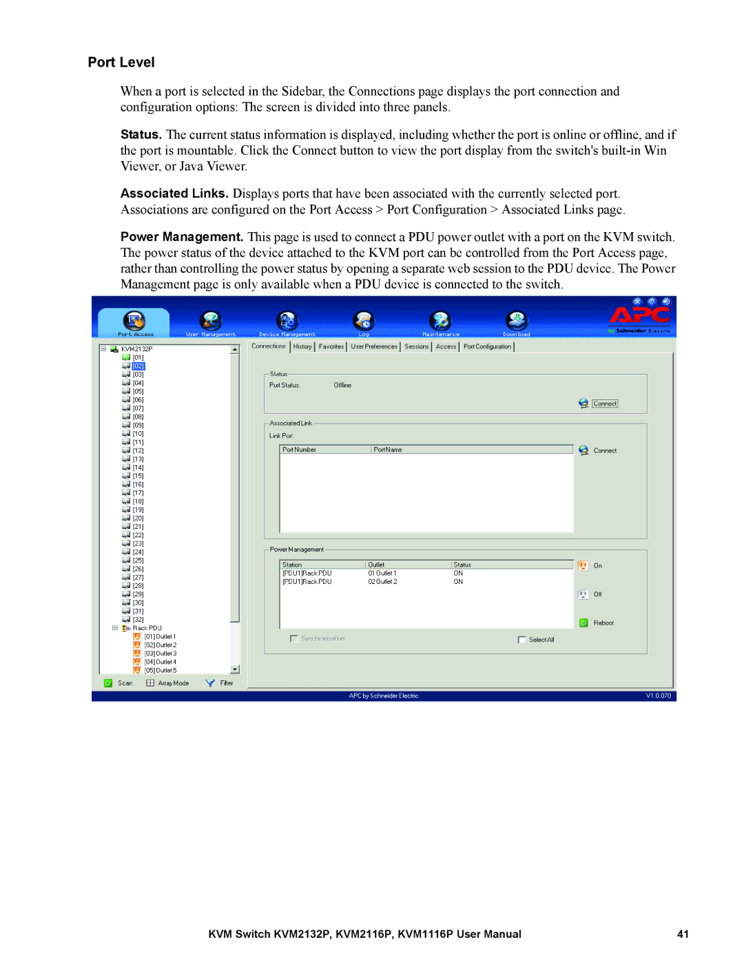 Schneider Electric KVM1116P, KVM2132P, KVM2116P user manual Port Level 