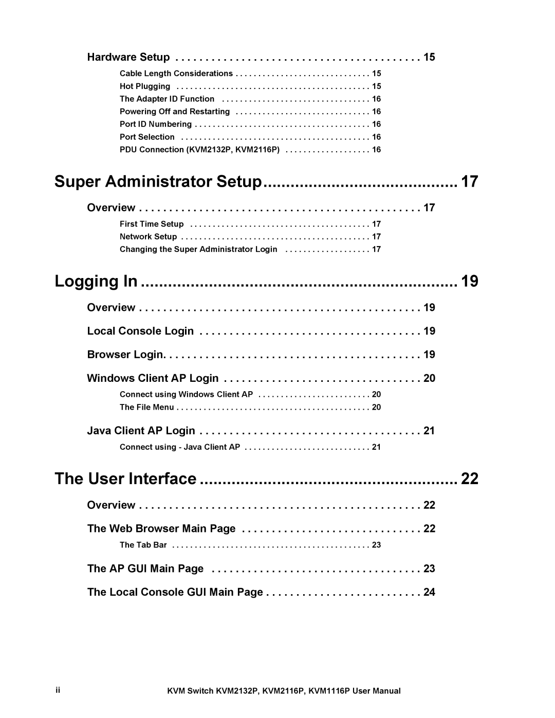 Schneider Electric KVM2132P, KVM2116P, KVM1116P user manual User Interface 