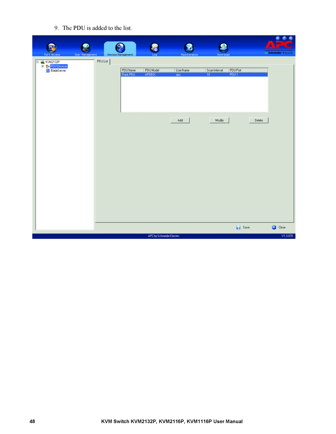 Schneider Electric KVM2132P, KVM2116P, KVM1116P user manual PDU is added to the list 