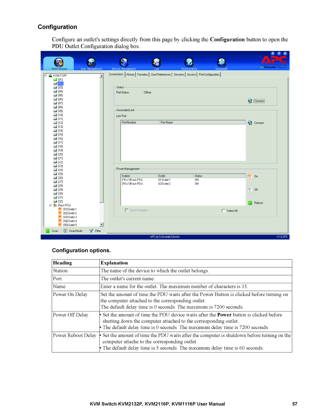 Schneider Electric KVM2132P, KVM2116P, KVM1116P user manual Configuration, Heading Explanation 