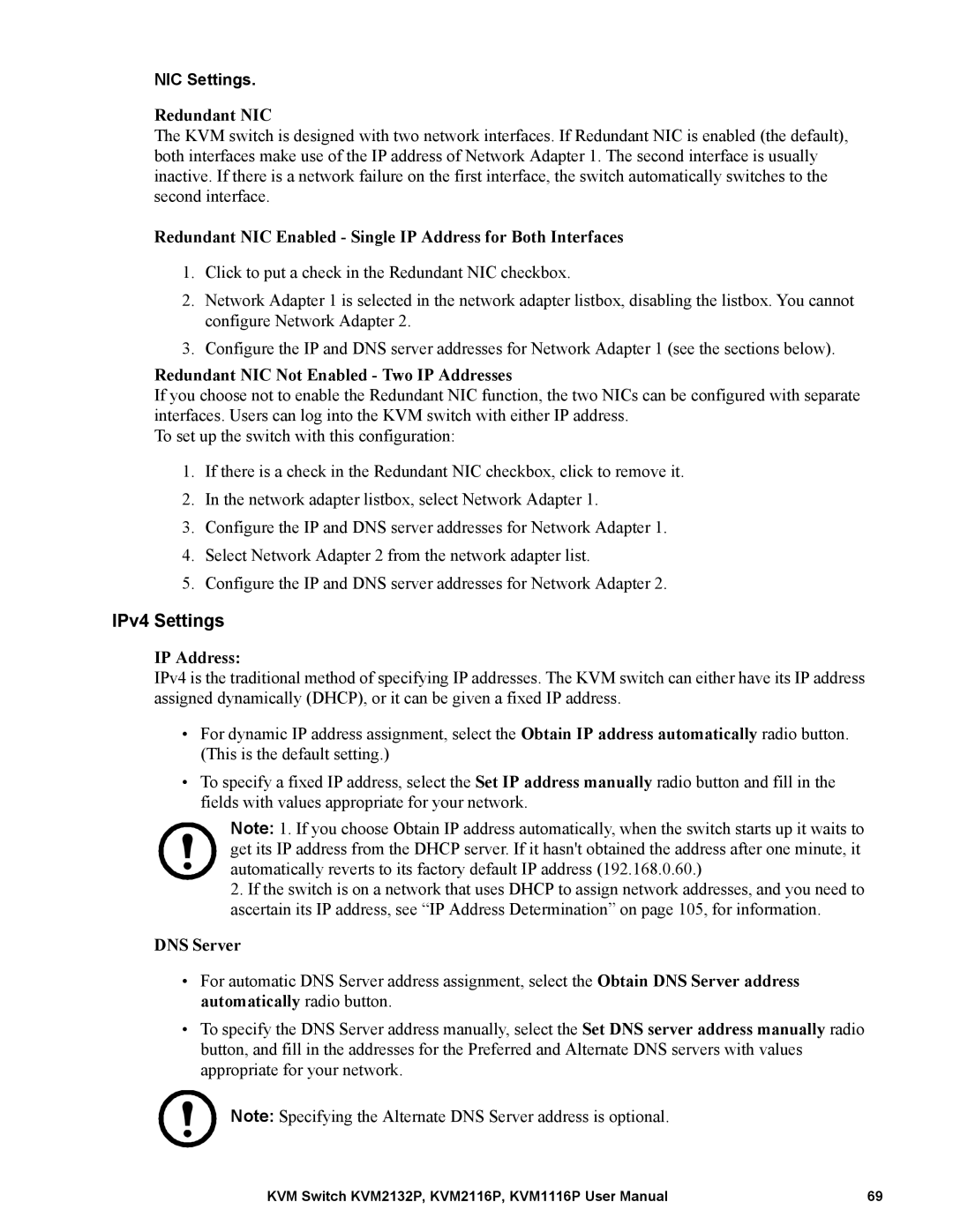 Schneider Electric KVM2132P, KVM2116P, KVM1116P user manual IPv4 Settings 