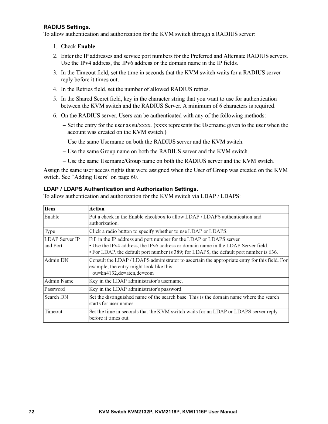 Schneider Electric KVM2132P, KVM2116P, KVM1116P user manual Radius Settings 