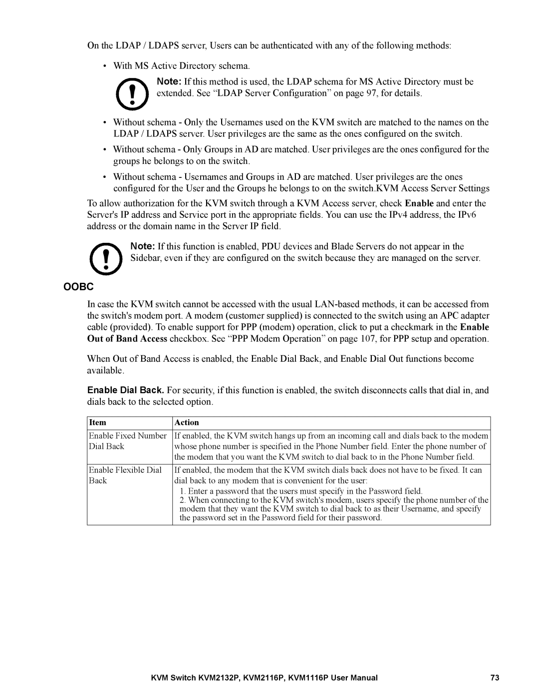 Schneider Electric KVM2116P, KVM2132P, KVM1116P user manual Oobc 