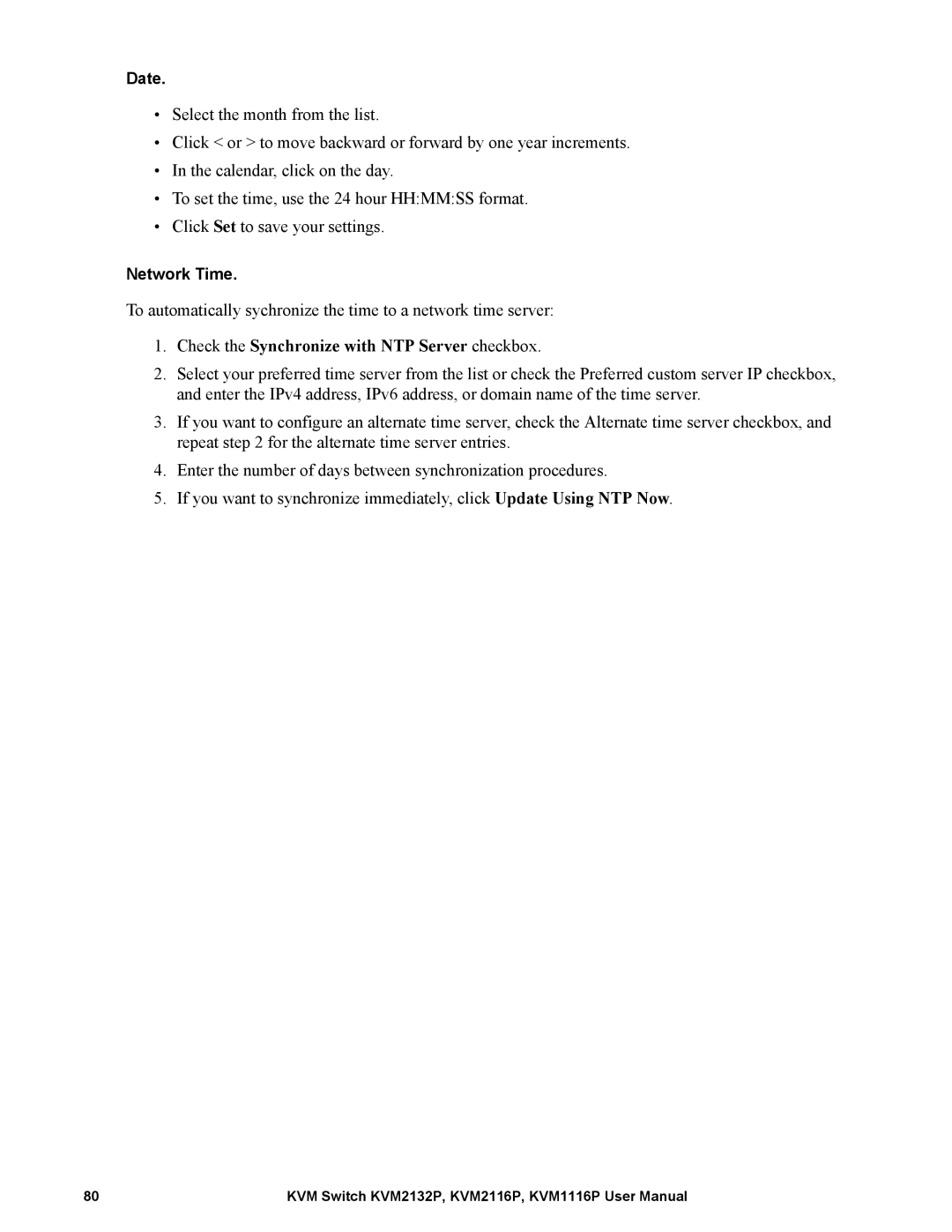 Schneider Electric KVM1116P, KVM2132P, KVM2116P user manual Check the Synchronize with NTP Server checkbox 