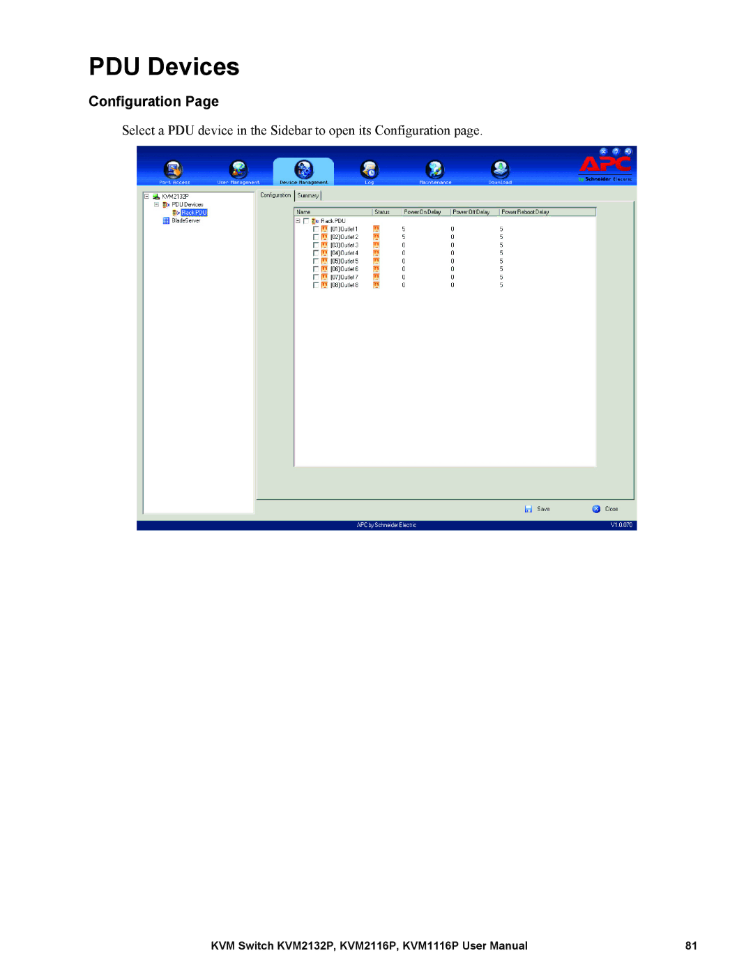 Schneider Electric KVM2132P, KVM2116P, KVM1116P user manual PDU Devices, Configuration 