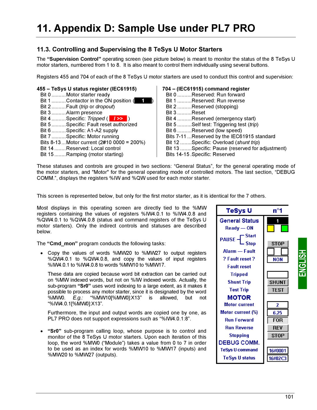 Schneider Electric LUFP7 Controlling and Supervising the 8 TeSys U Motor Starters, TeSys U status register IEC61915 