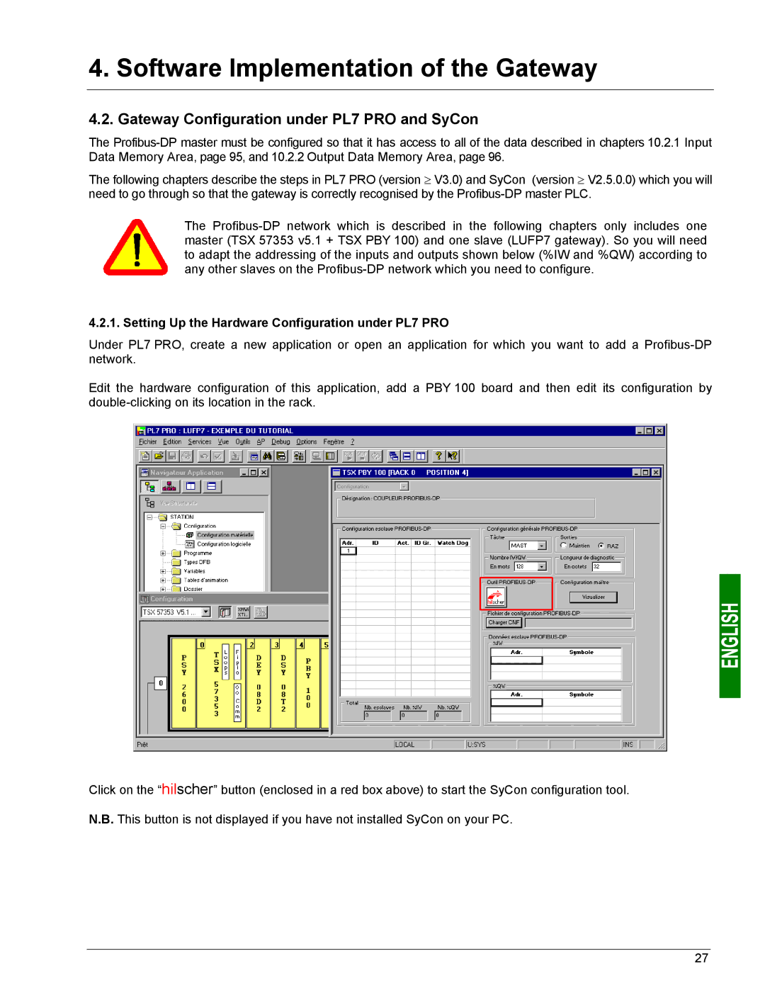 Schneider Electric LUFP7 user manual Gateway Configuration under PL7 PRO and SyCon 