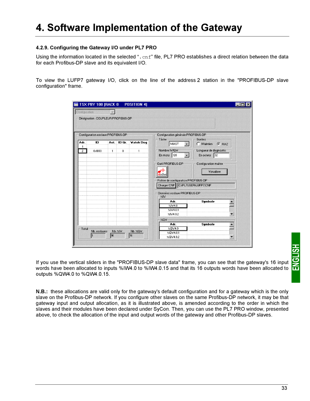 Schneider Electric LUFP7 user manual Configuring the Gateway I/O under PL7 PRO 