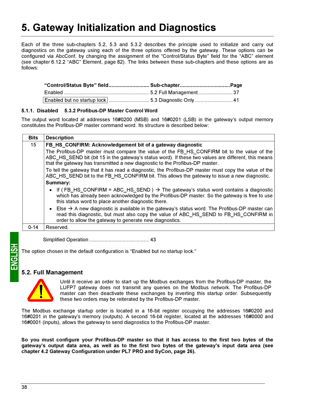 Schneider Electric LUFP7 Gateway Initialization and Diagnostics, Full Management, Control/Status Byte field, Summary 