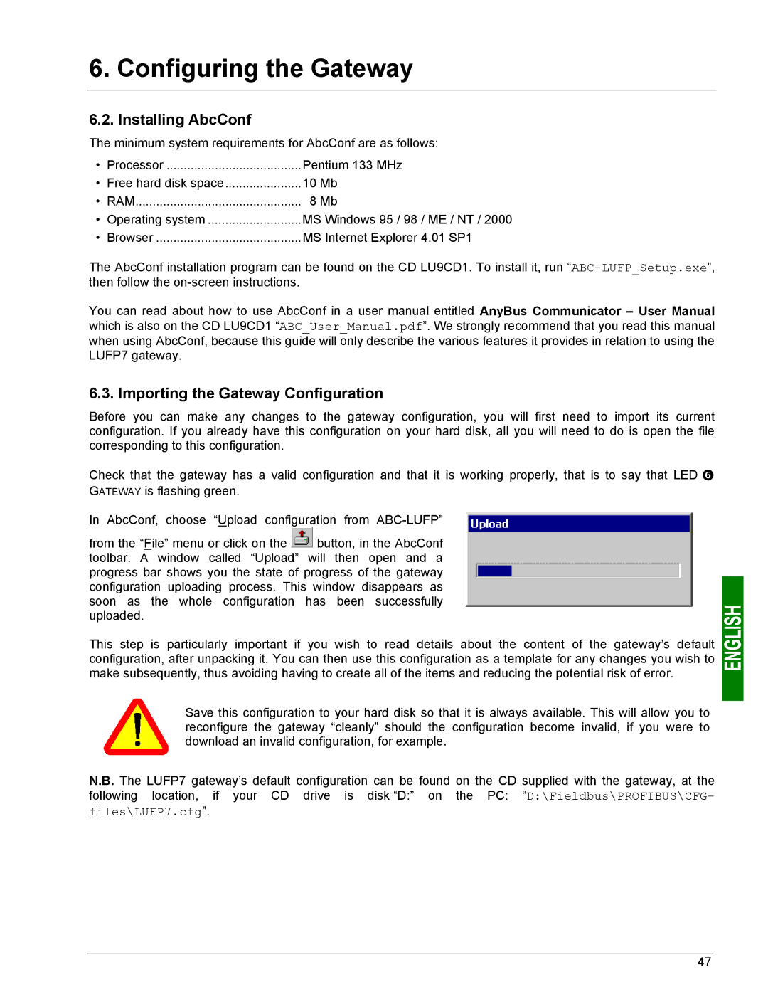 Schneider Electric LUFP7 user manual Installing AbcConf, Importing the Gateway Configuration 