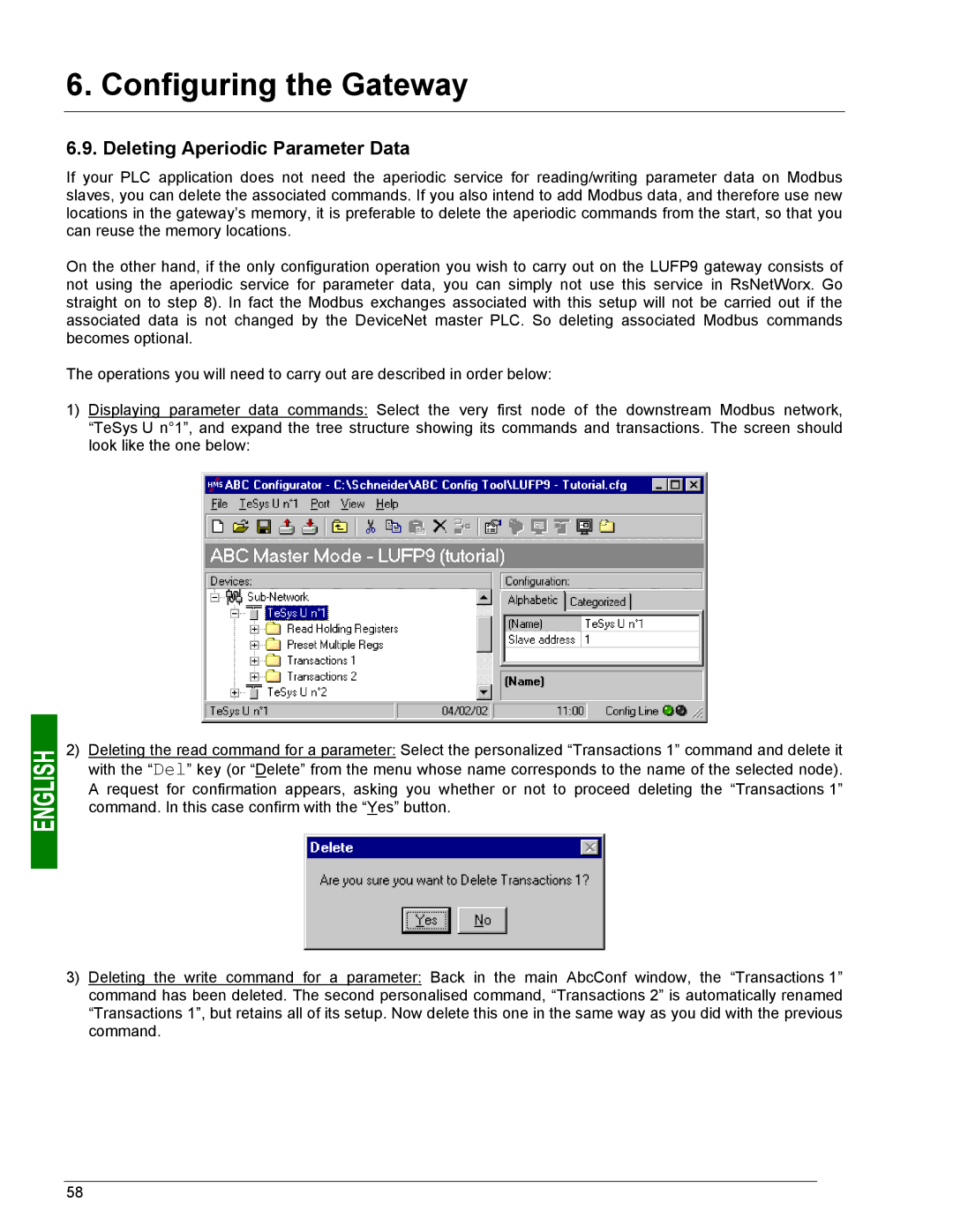 Schneider Electric LUFP9 user manual Deleting Aperiodic Parameter Data 