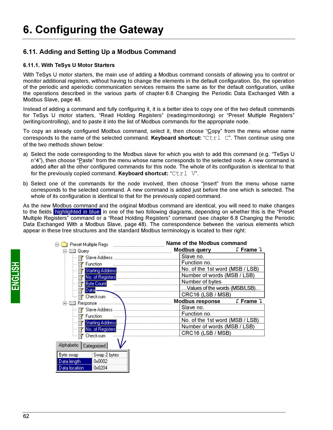 Schneider Electric LUFP9 user manual Adding and Setting Up a Modbus Command, With TeSys U Motor Starters, Modbus response 