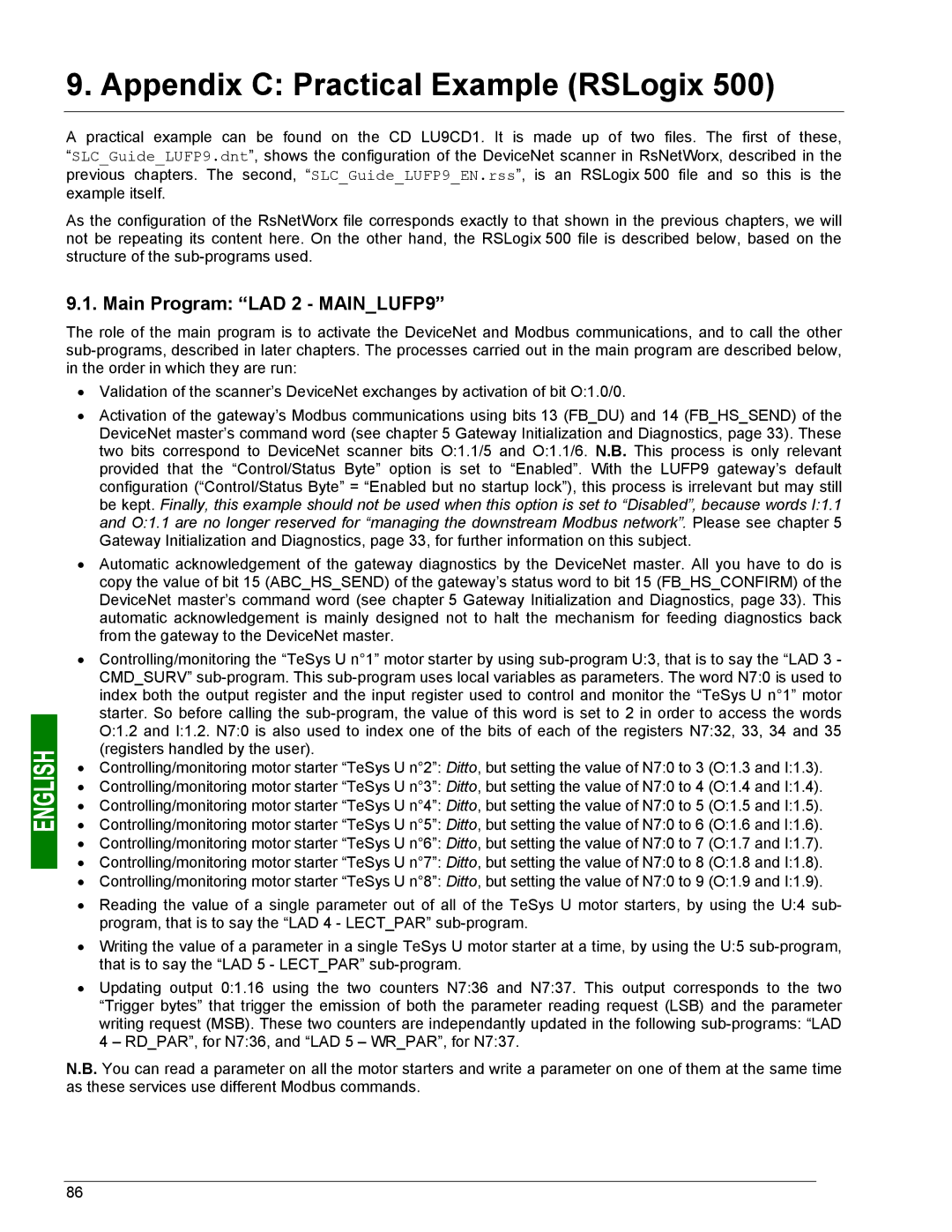 Schneider Electric user manual Appendix C Practical Example RSLogix, Main Program LAD 2 MAINLUFP9 