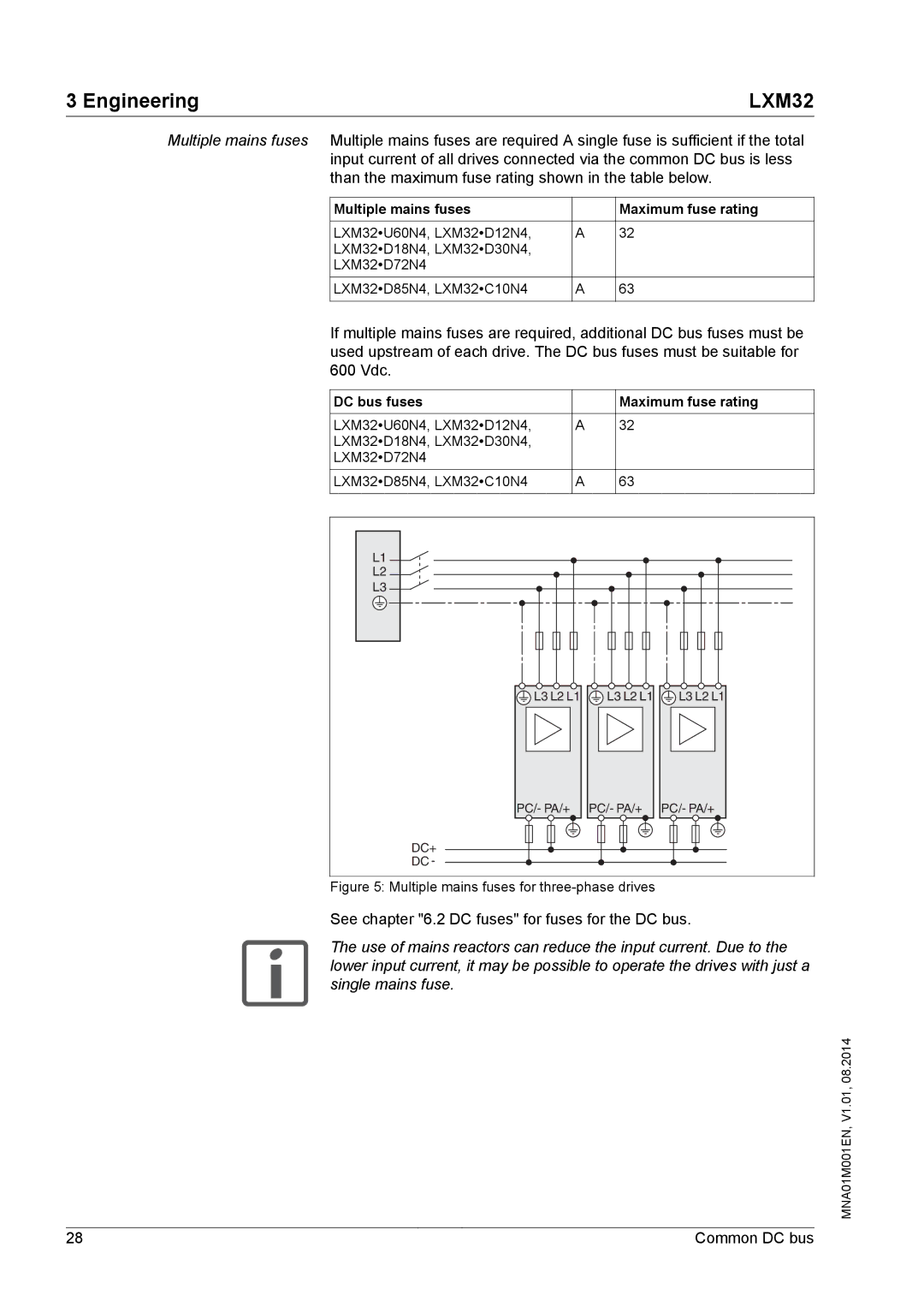 Schneider Electric MNA01M001EN manual Multiple mains fuses for three-phase drives 