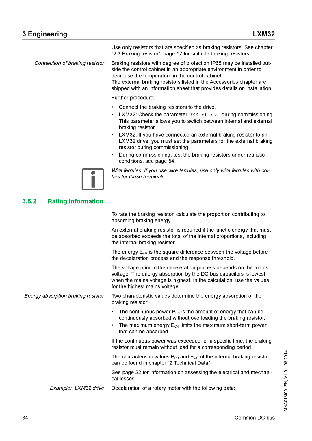 Schneider Electric MNA01M001EN manual Rating information 