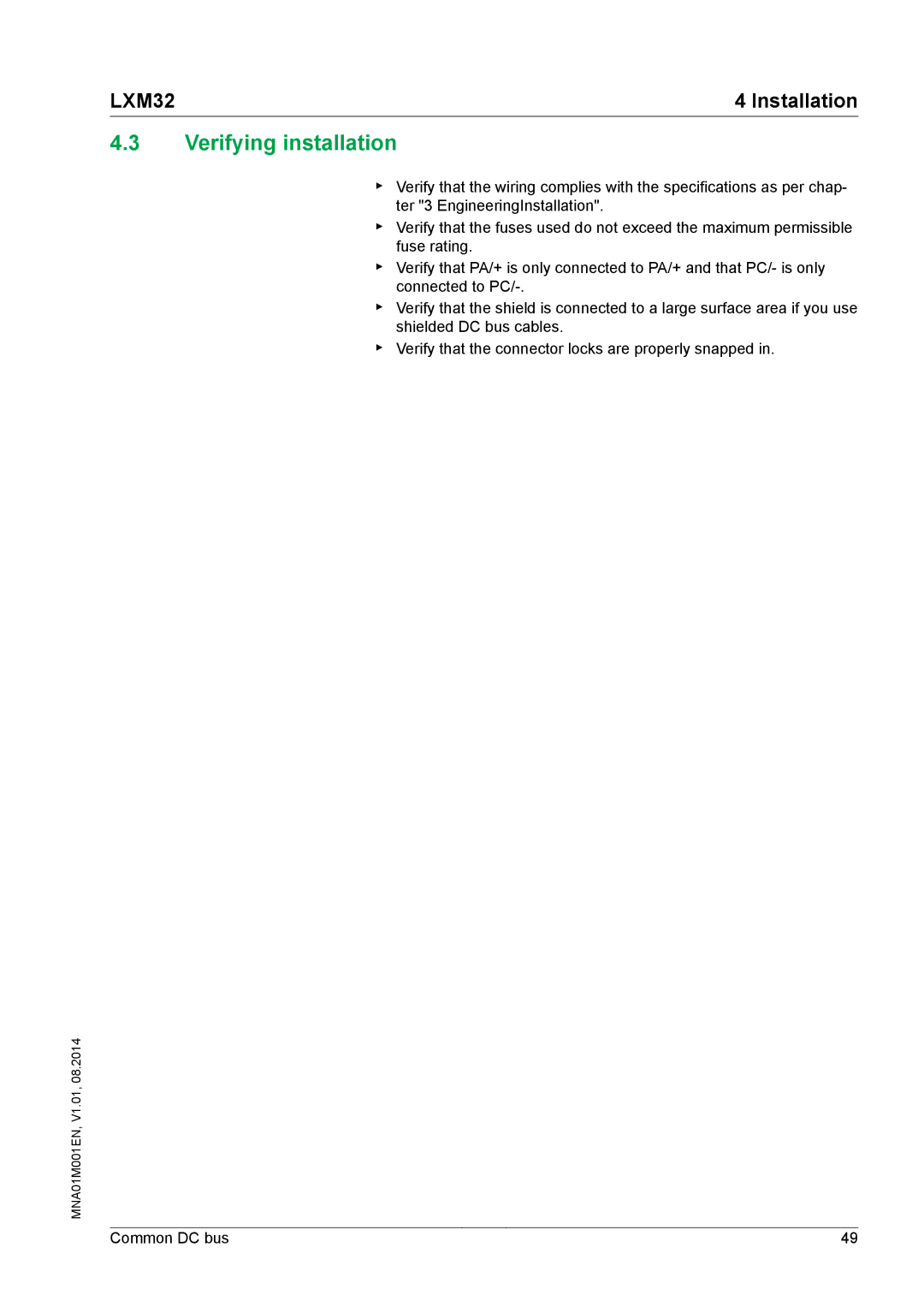 Schneider Electric MNA01M001EN manual Verifying installation 