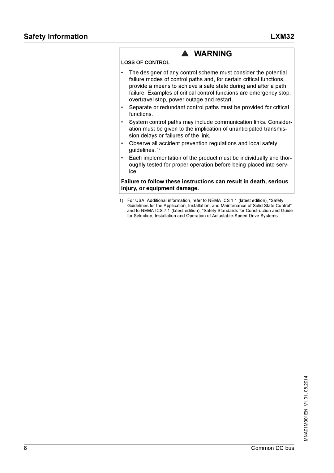 Schneider Electric MNA01M001EN manual Loss of Control 