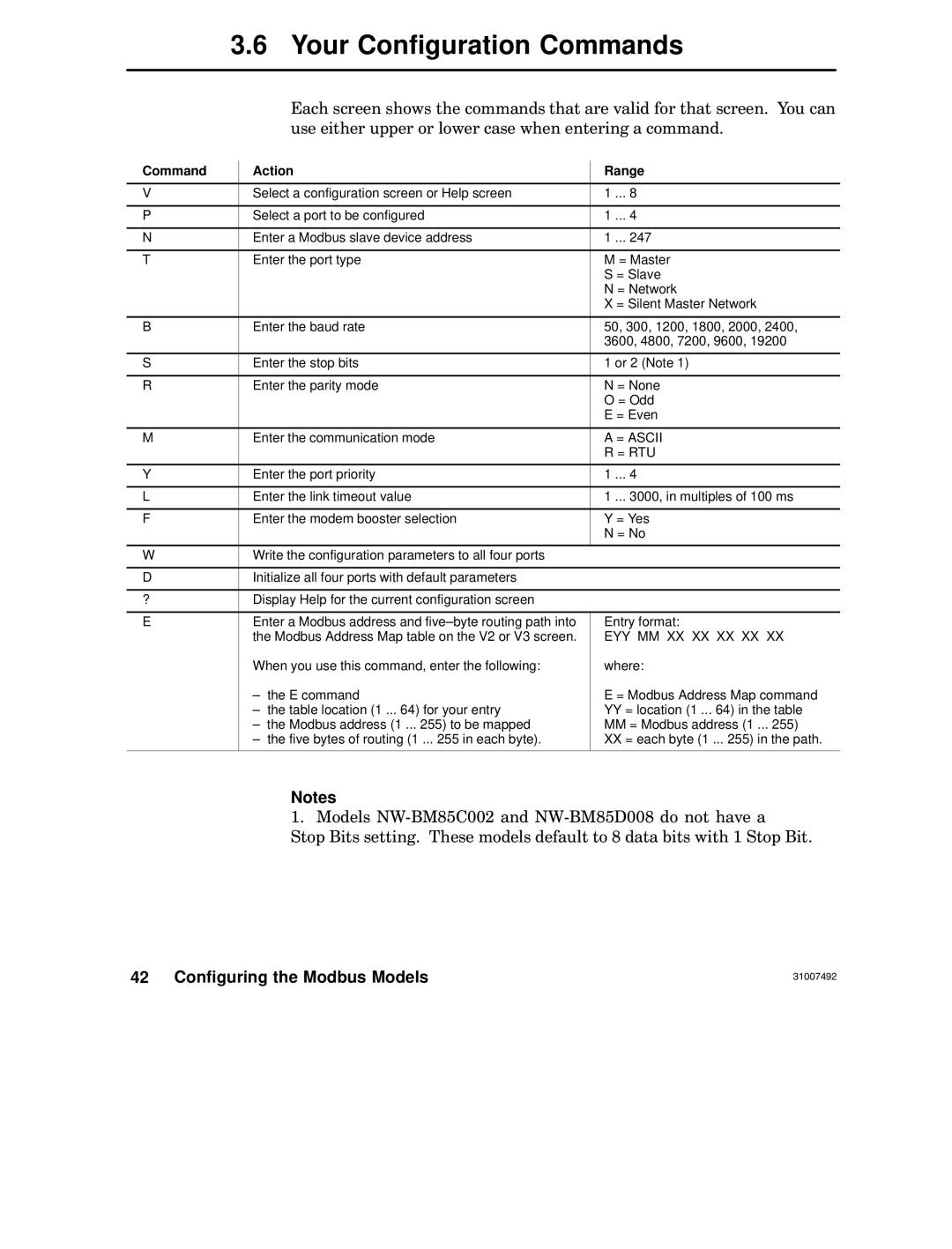 Schneider Electric none manual Your Configuration Commands, Command Action Range 