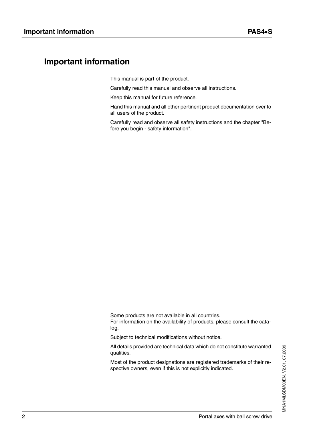 Schneider Electric PAS4S manual Important information 