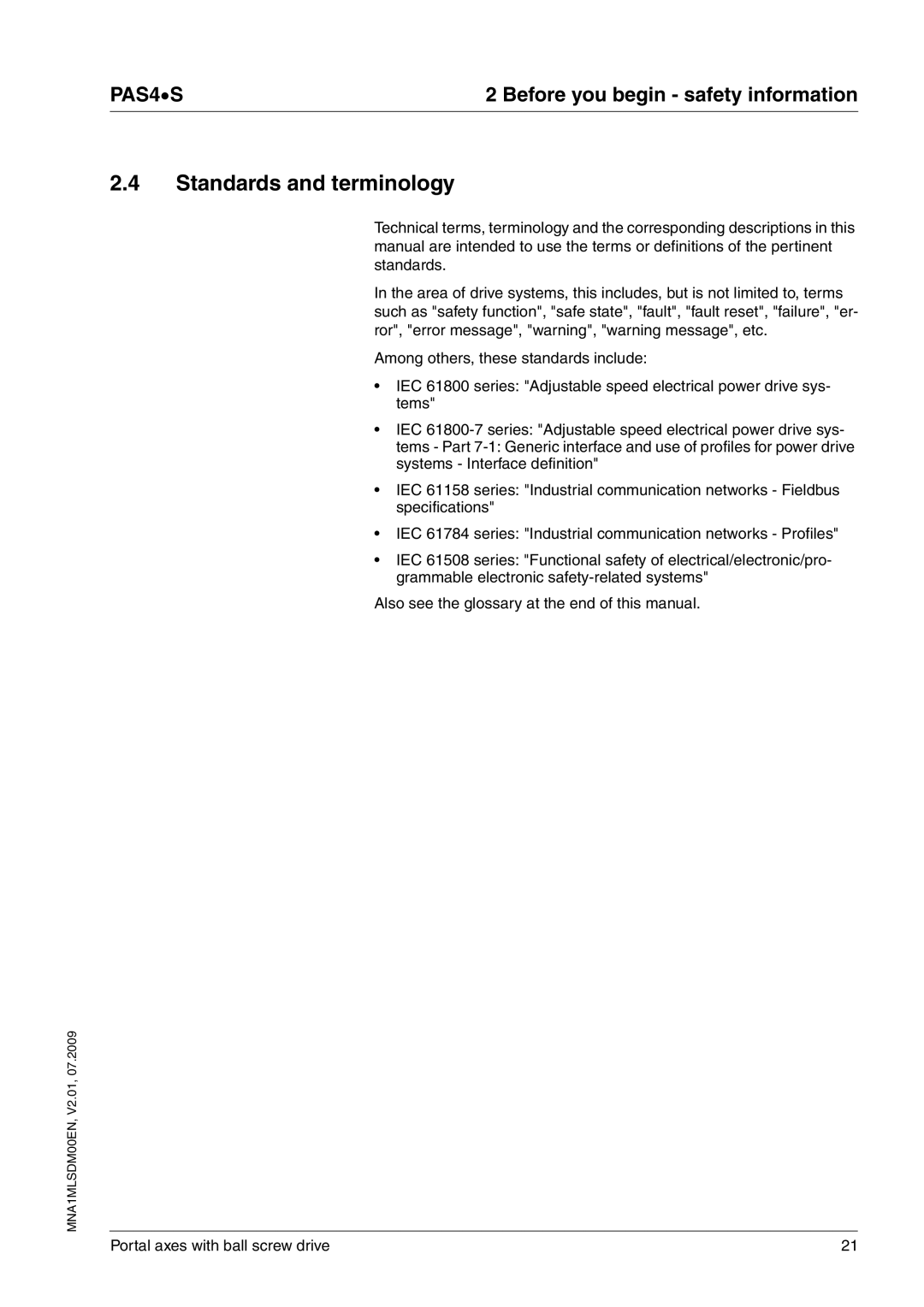 Schneider Electric PAS4S manual Standards and terminology 