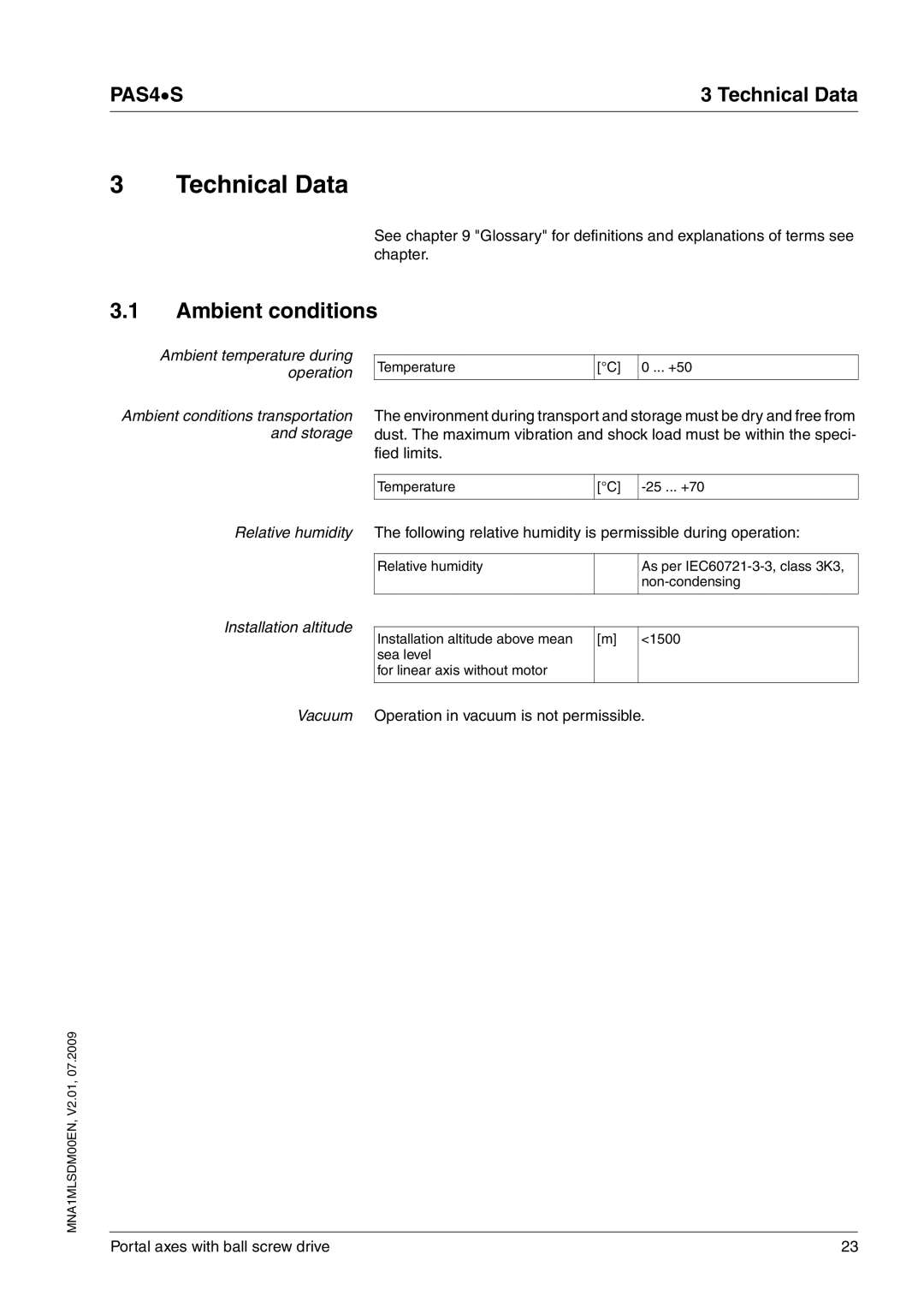 Schneider Electric PAS4S manual Technical Data, Ambient conditions, Installation altitude 