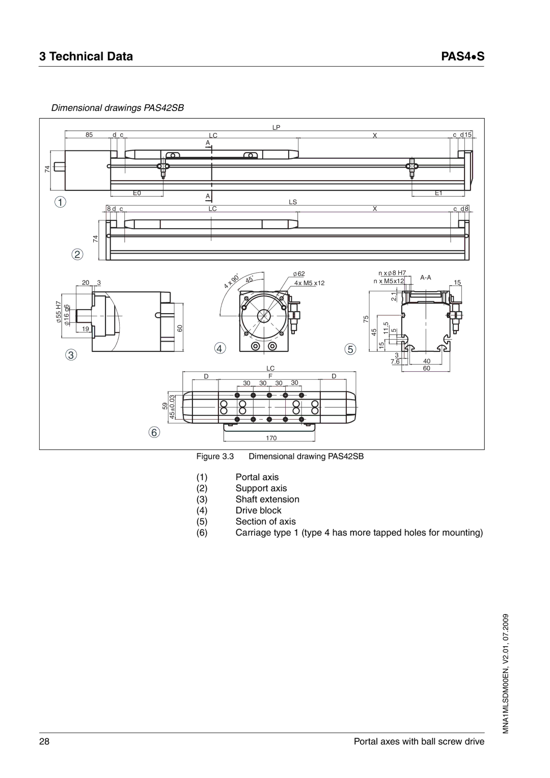 Schneider Electric PAS4S manual Dimensional drawings PAS42SB, Dimensional drawing PAS42SB 