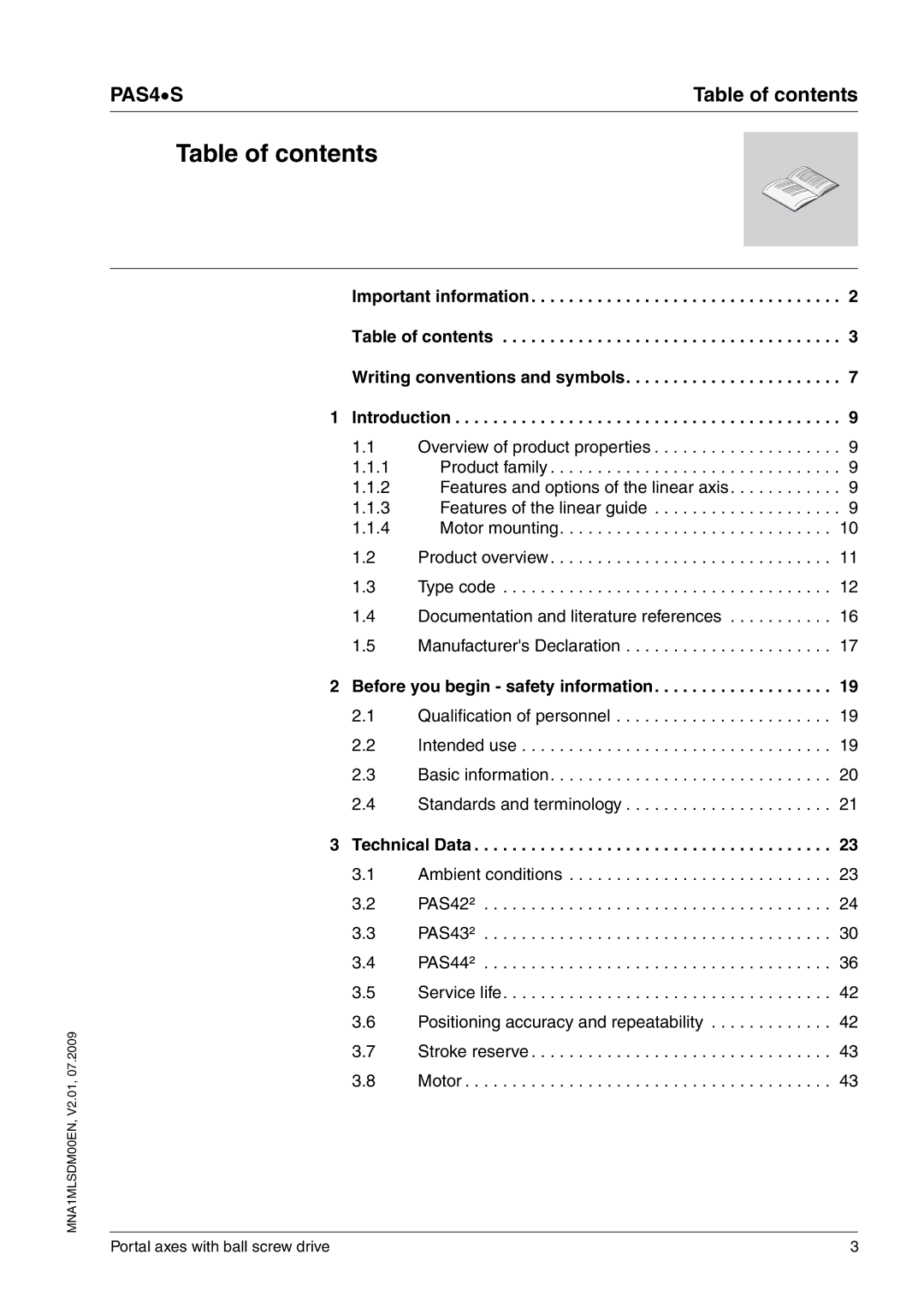 Schneider Electric PAS4S manual Table of contents 