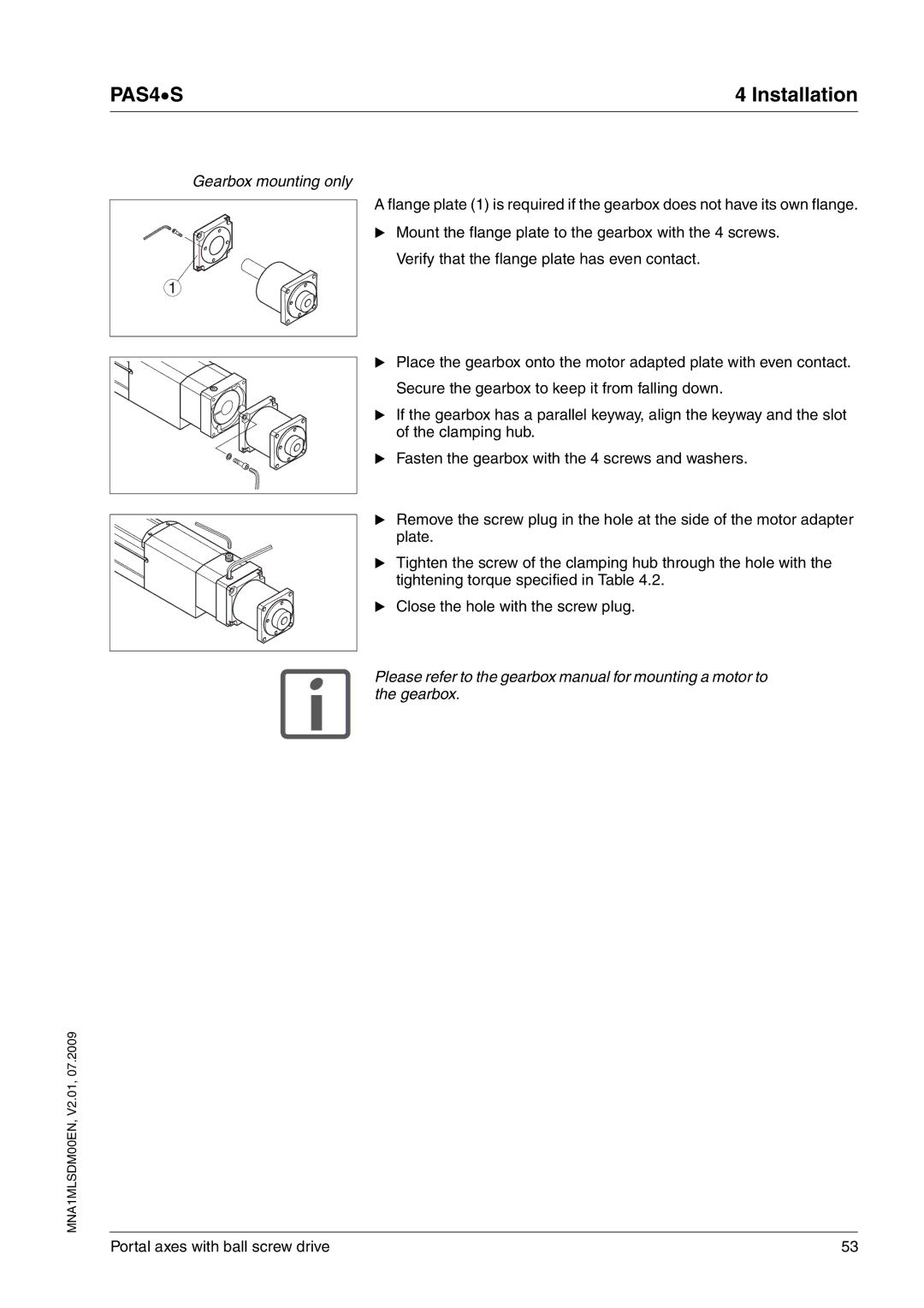 Schneider Electric PAS4S manual Gearbox mounting only 