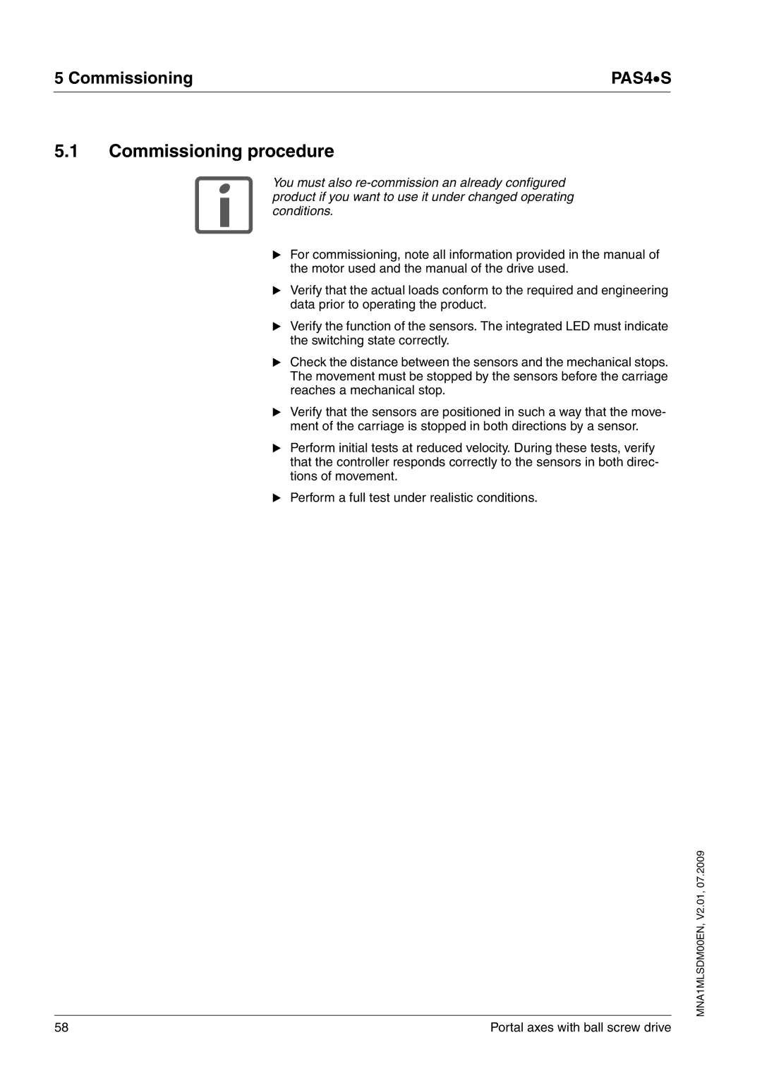 Schneider Electric PAS4S manual Commissioning procedure 