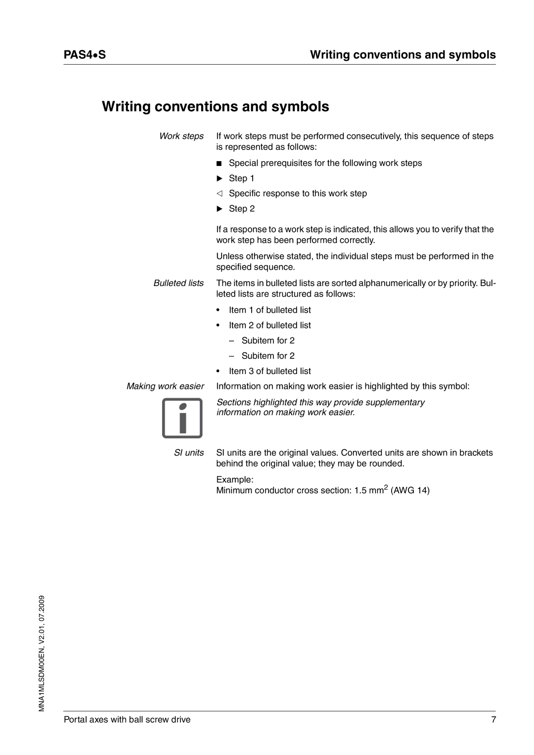 Schneider Electric PAS4S manual Writing conventions and symbols 