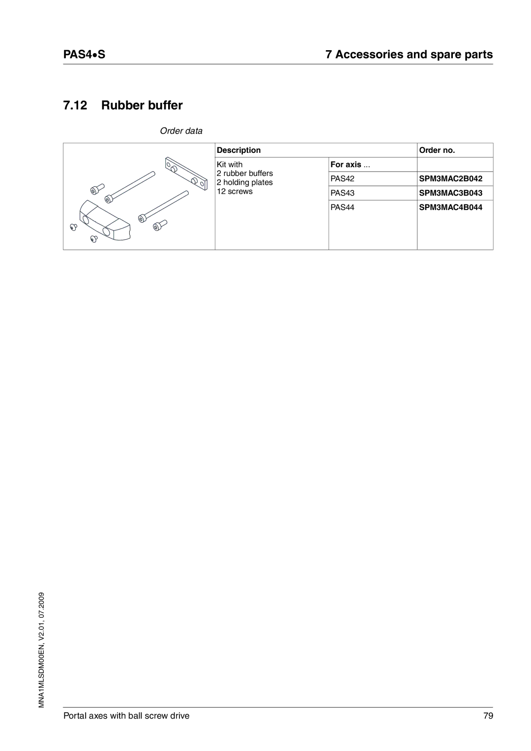 Schneider Electric PAS4S manual Rubber buffer, SPM3MAC2B042, SPM3MAC3B043, SPM3MAC4B044 