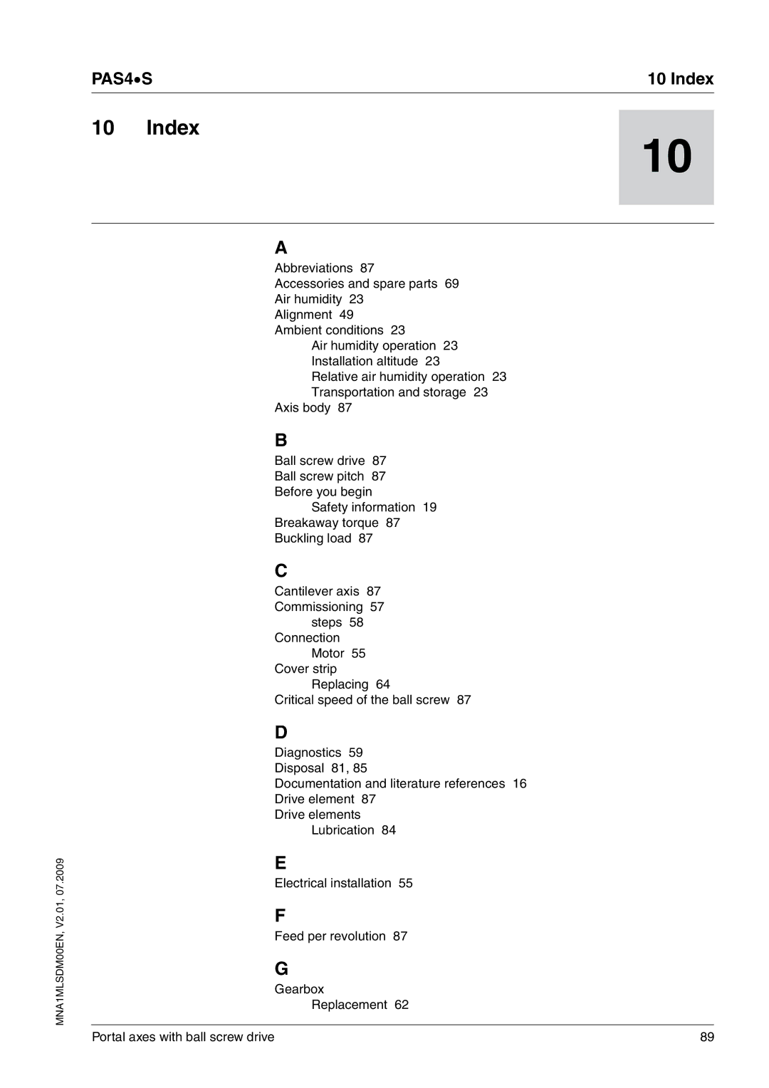 Schneider Electric PAS4S manual Index 