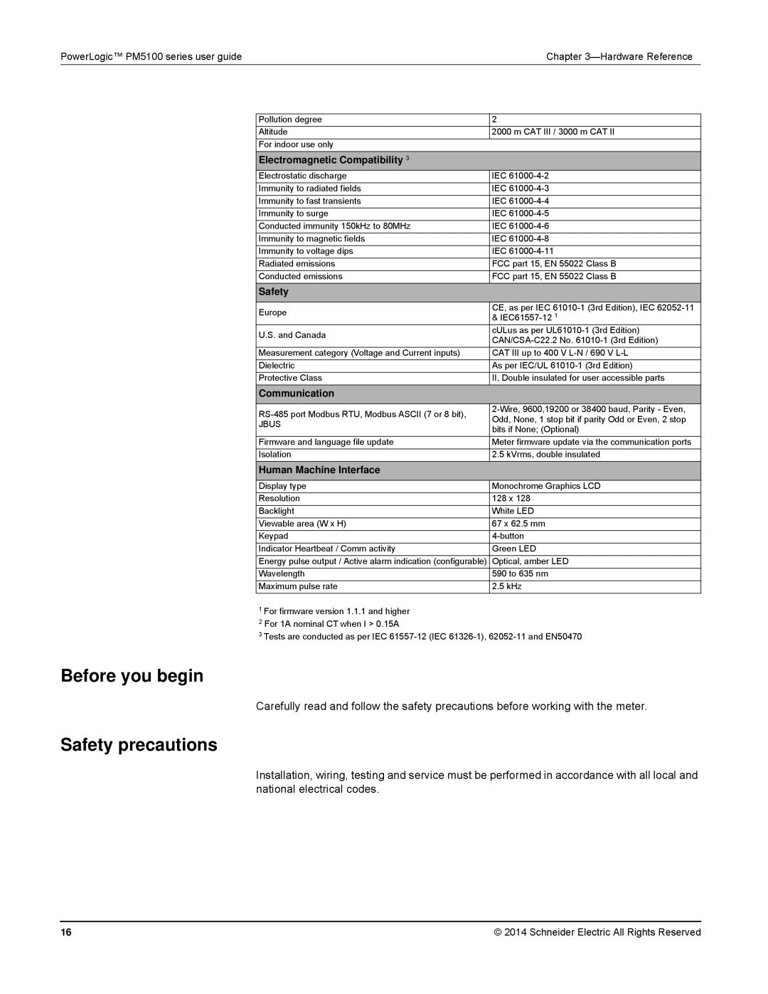 Schneider Electric PM5100 manual Safety precautions, Electromagnetic Compatibility, Communication, Human Machine Interface 