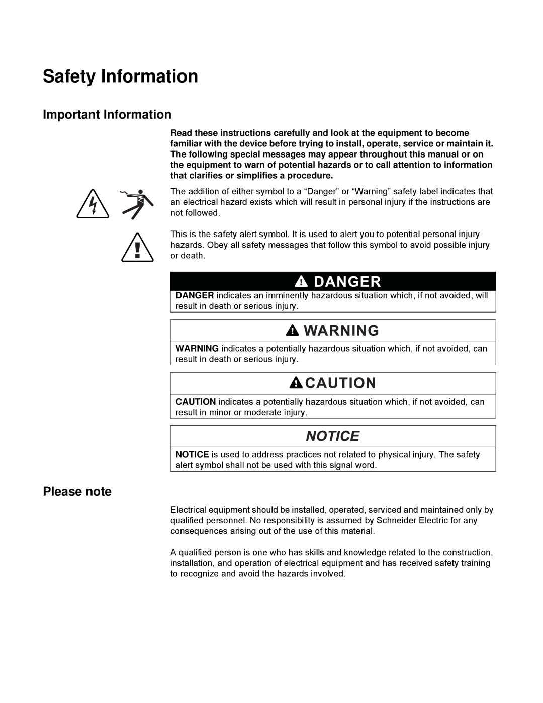 Schneider Electric PM5100 manual Important Information, Please note 