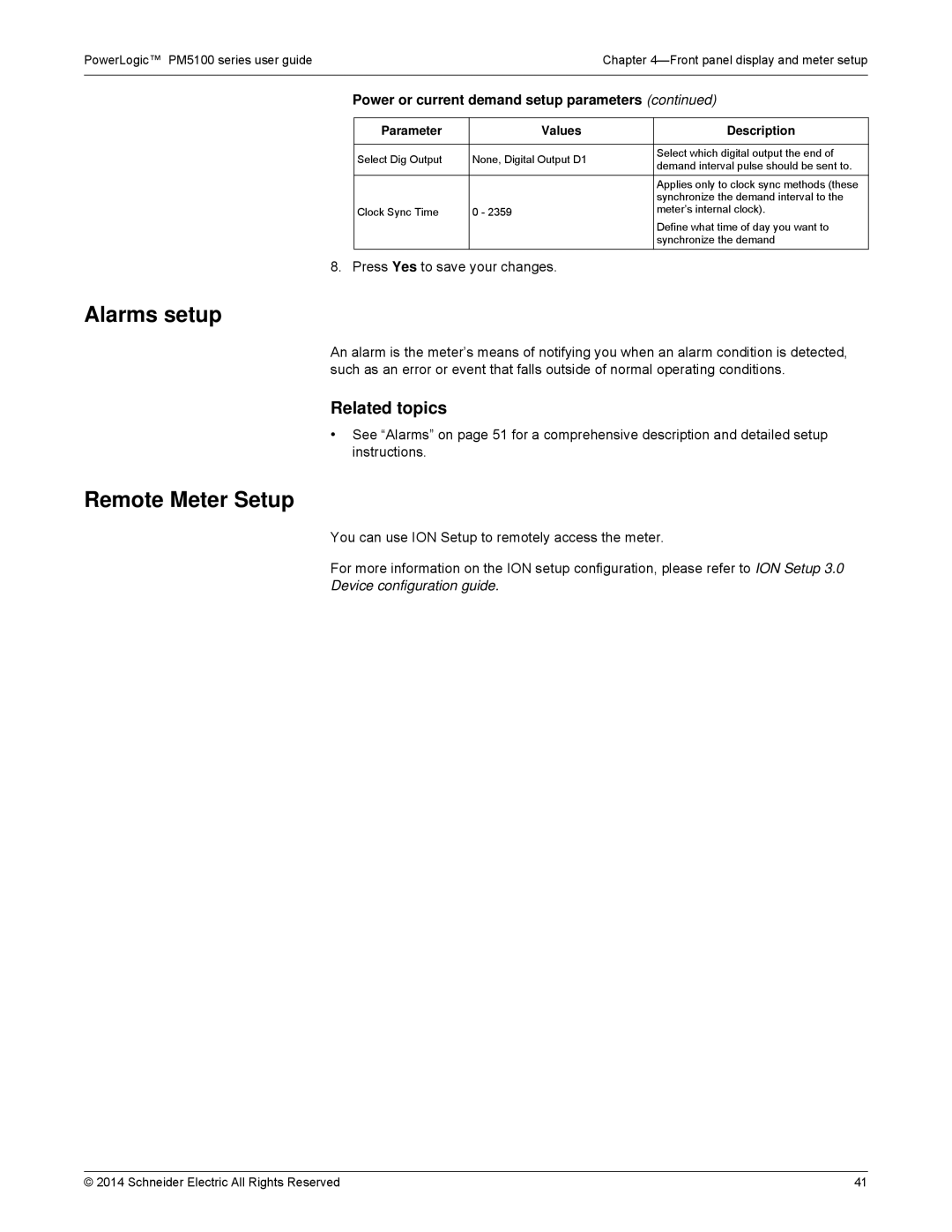 Schneider Electric PM5100 manual Alarms setup, Remote Meter Setup 