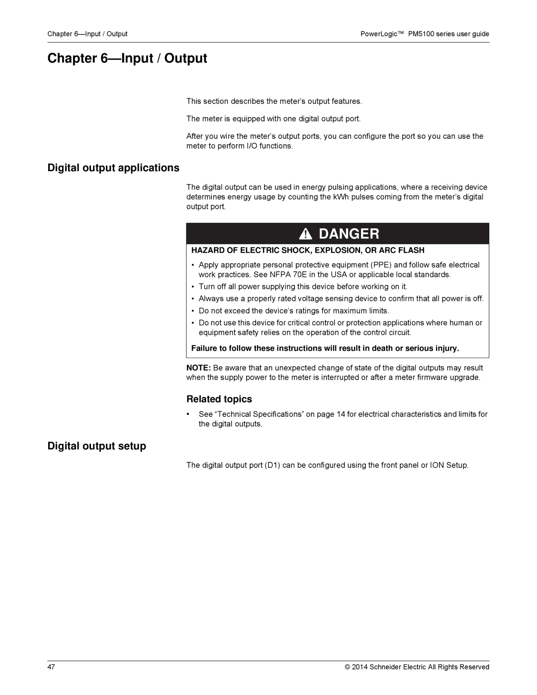 Schneider Electric PM5100 manual Input / Output, Digital output applications, Digital output setup 