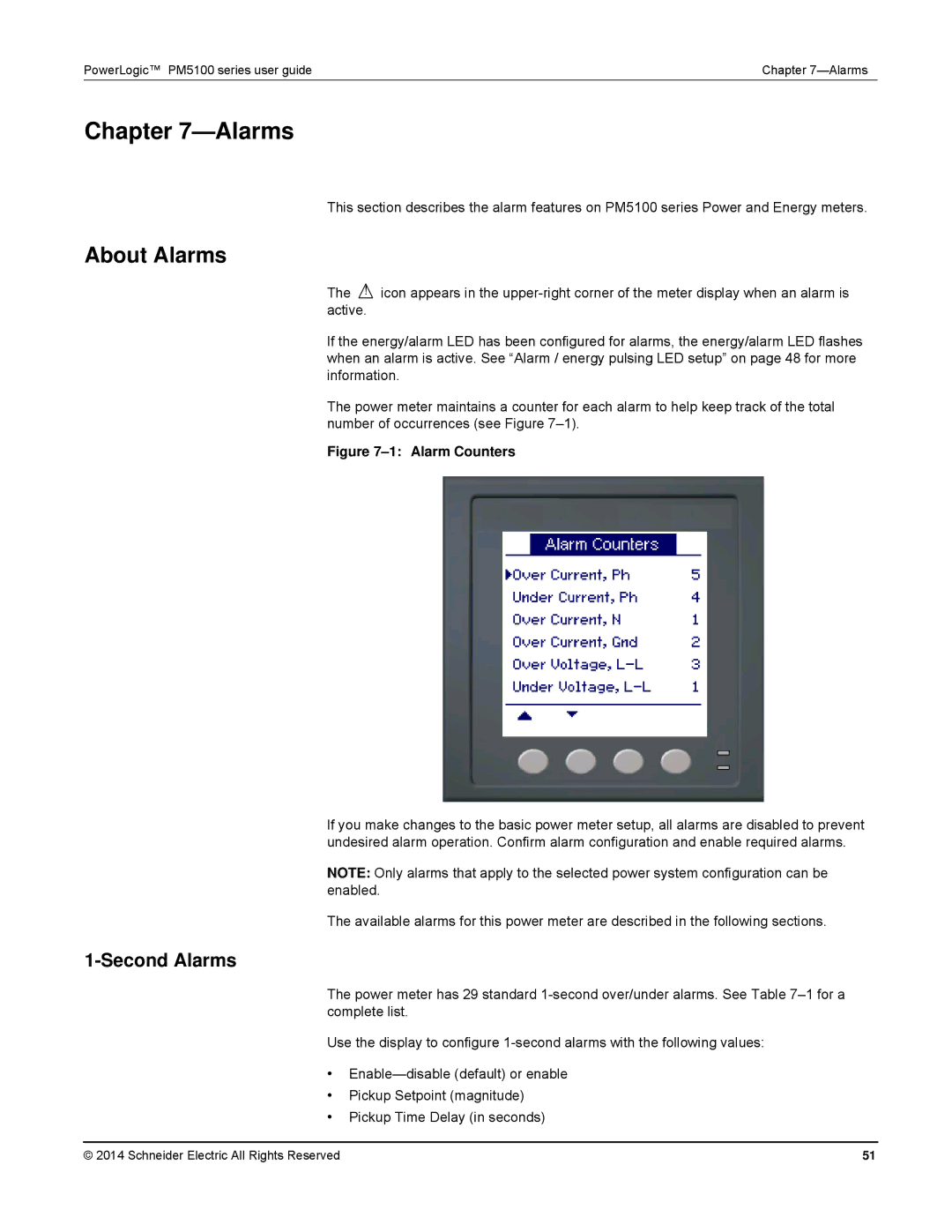 Schneider Electric PM5100 manual About Alarms, Second Alarms 