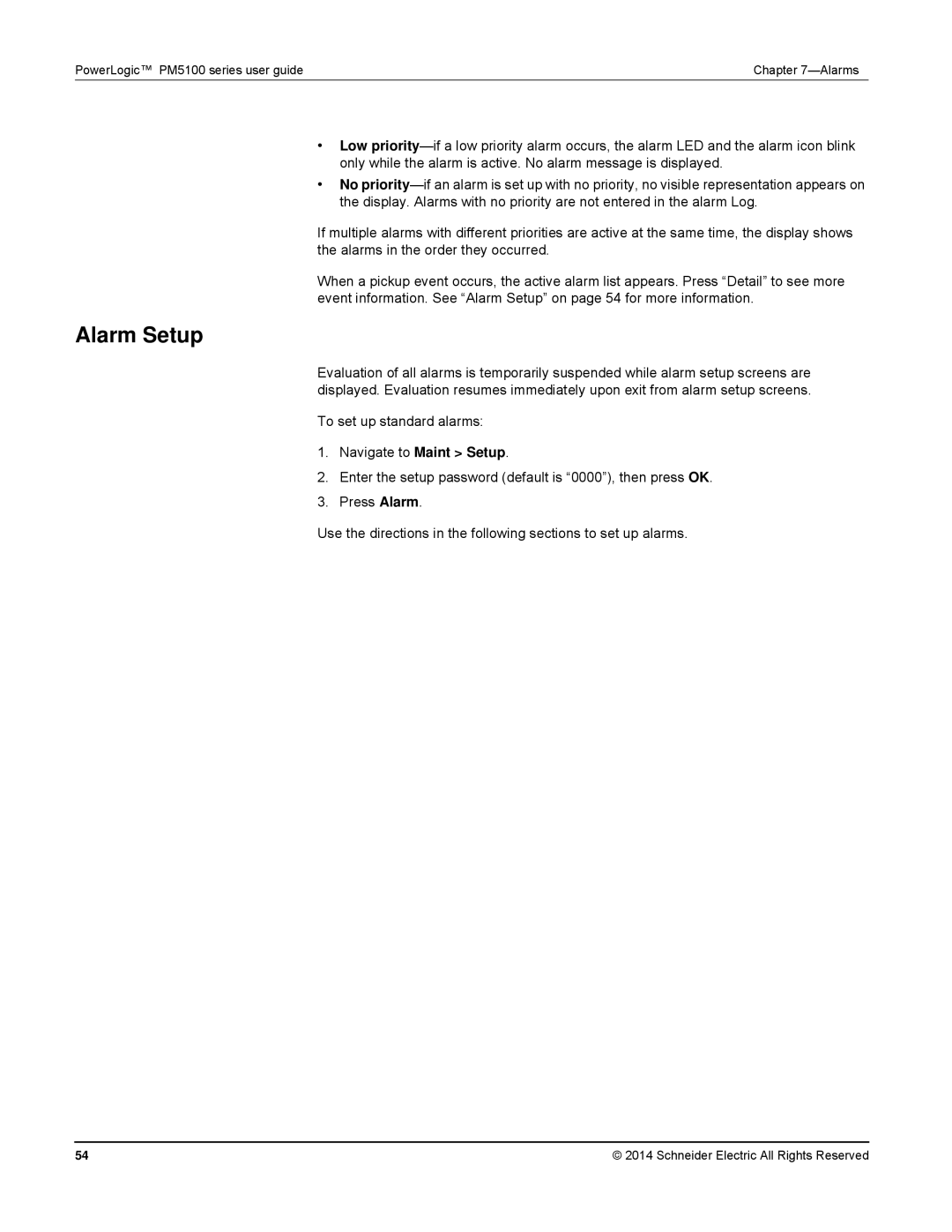 Schneider Electric PM5100 manual Alarm Setup 