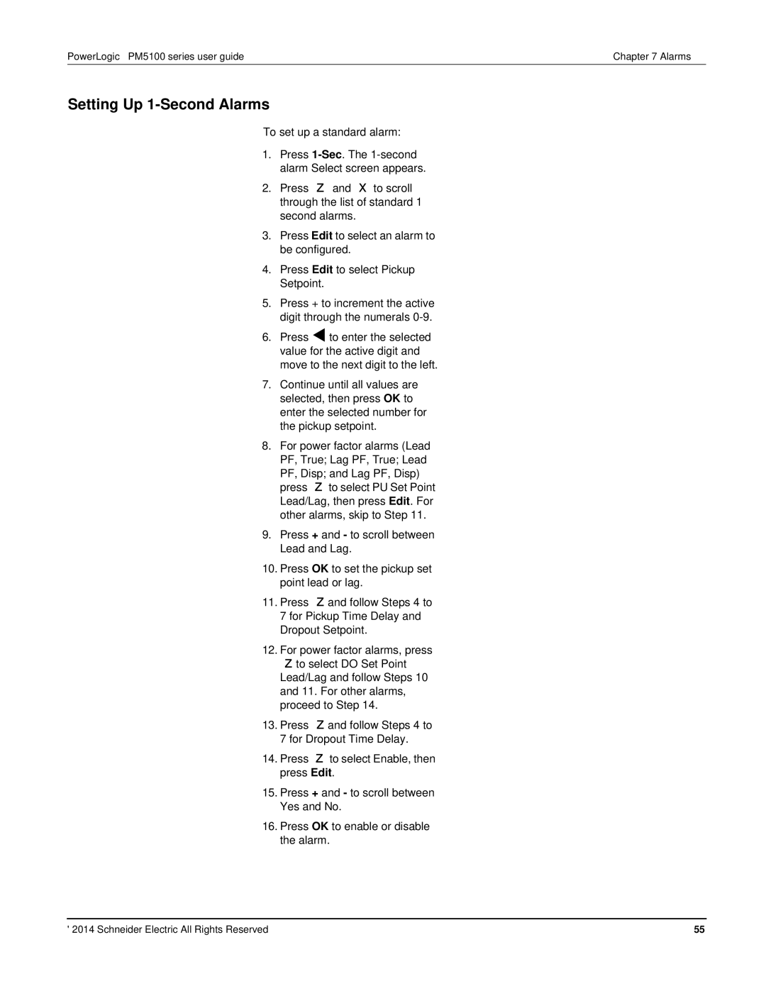 Schneider Electric PM5100 manual Setting Up 1-Second Alarms 