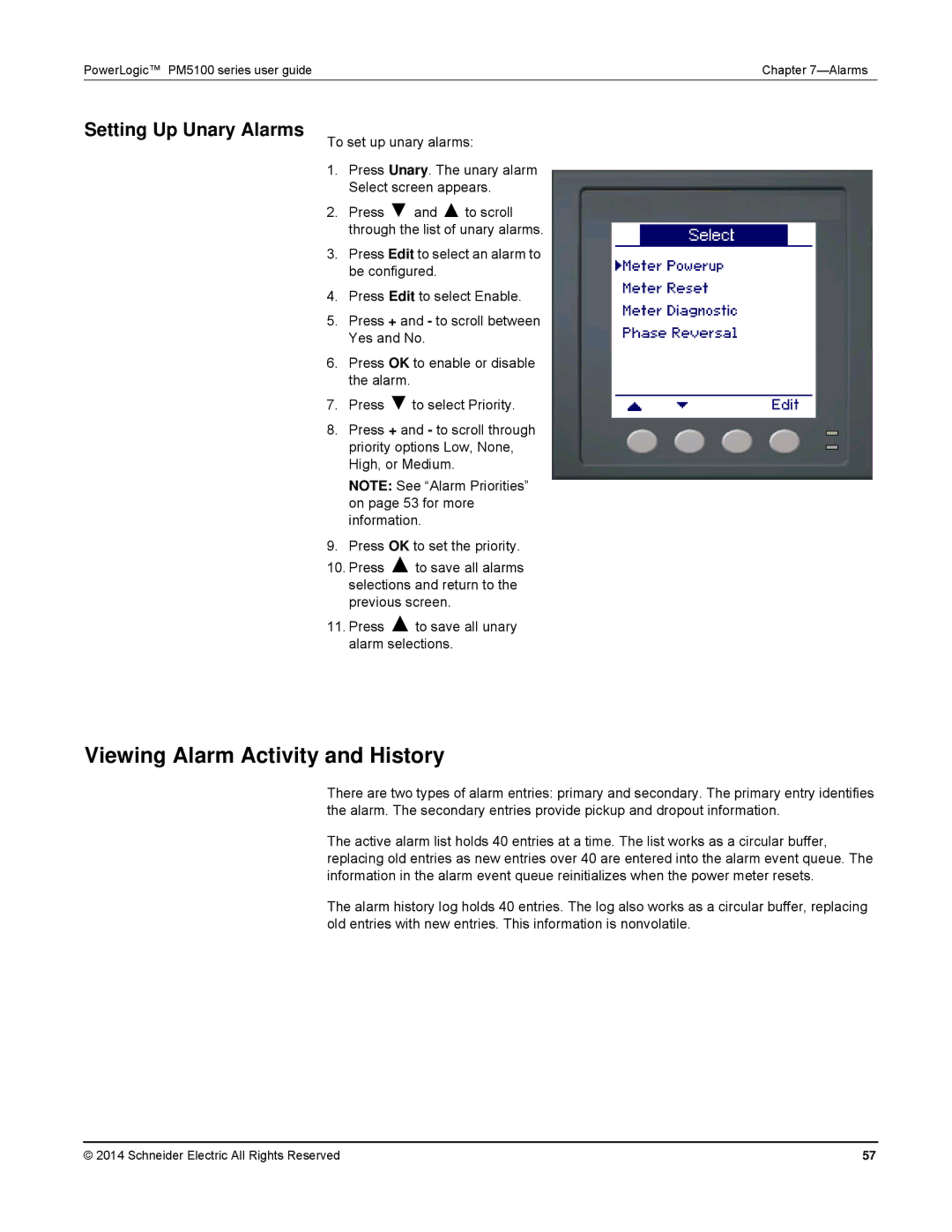 Schneider Electric PM5100 manual Viewing Alarm Activity and History, Setting Up Unary Alarms 