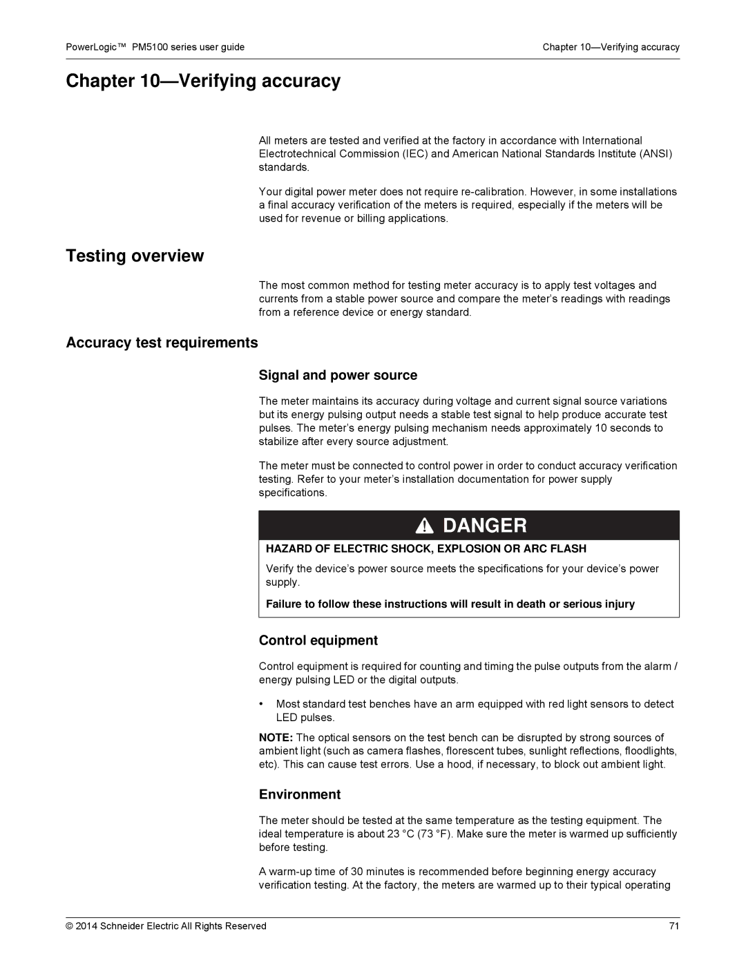 Schneider Electric PM5100 manual Verifying accuracy, Testing overview, Accuracy test requirements 