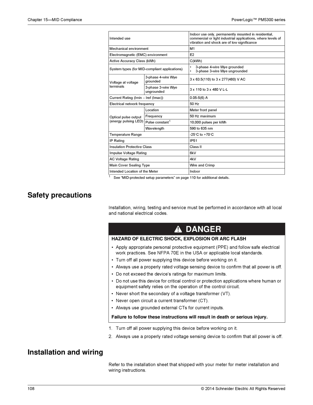 Schneider Electric PM5300 manual Installation and wiring, MID Compliance 