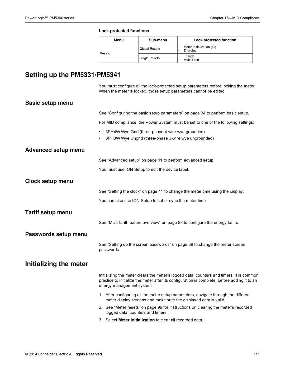 Schneider Electric PM5300 manual Setting up the PM5331/PM5341, Initializing the meter 