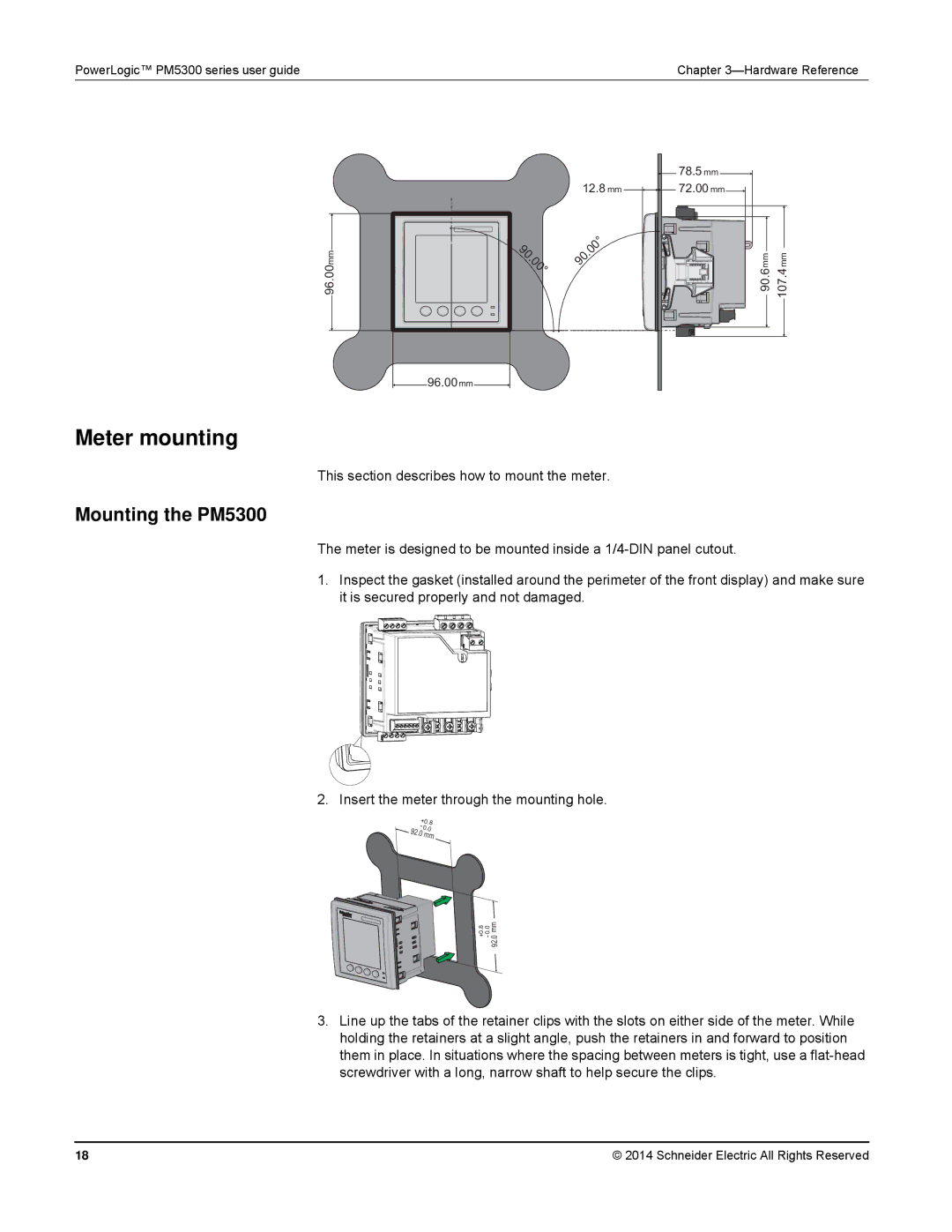 Schneider Electric manual Meter mounting, Mounting the PM5300 