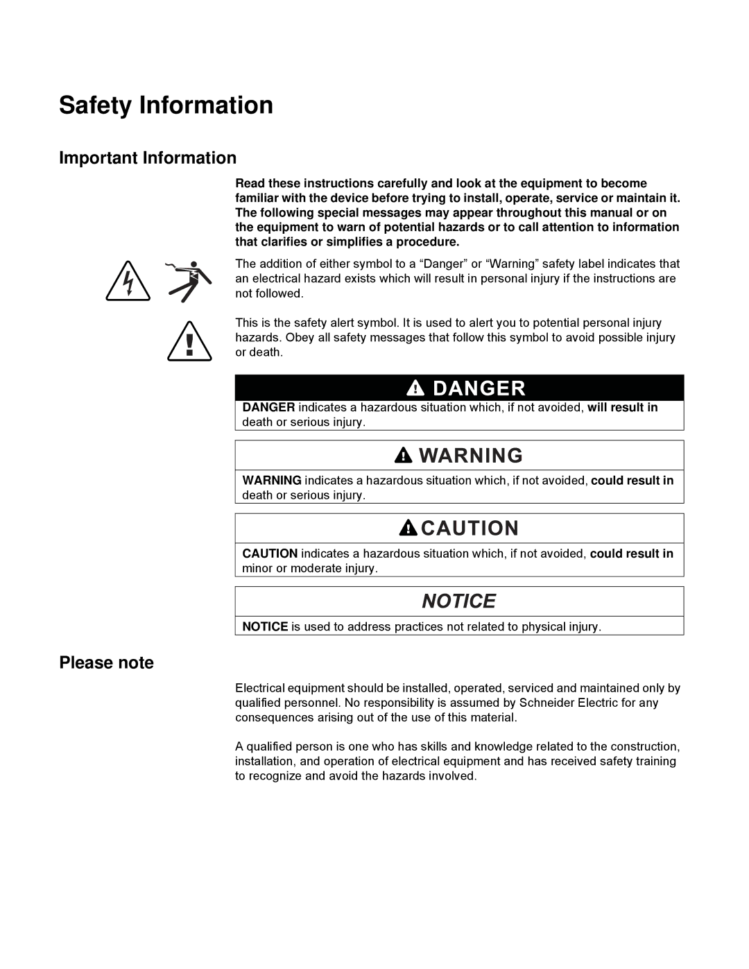 Schneider Electric PM5300 manual Important Information, Please note 