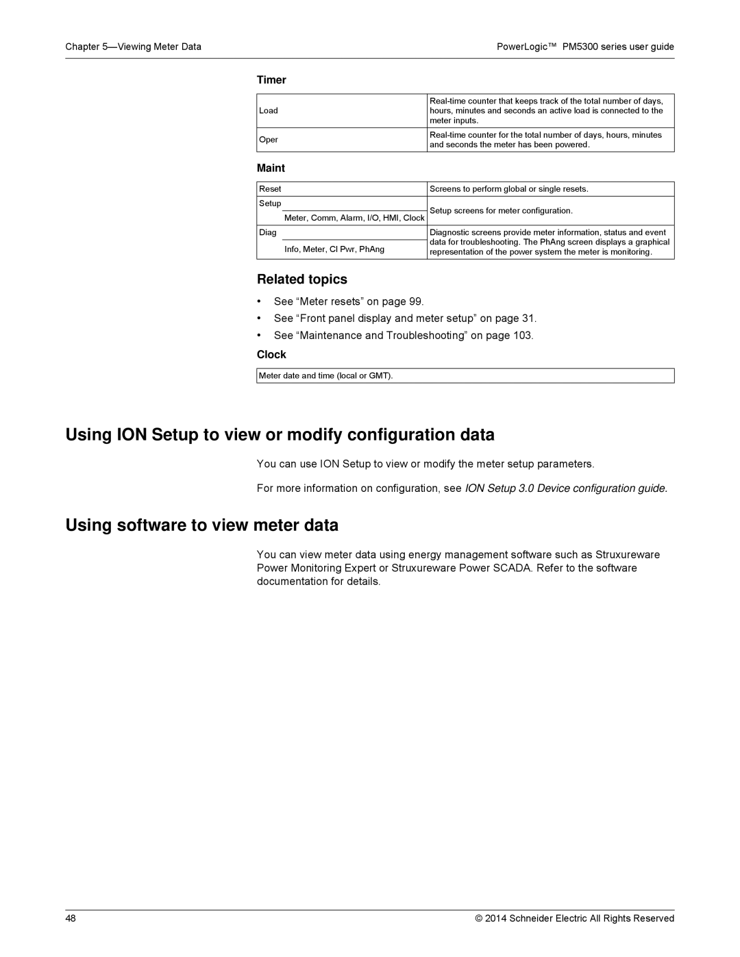 Schneider Electric PM5300 Using ION Setup to view or modify configuration data, Using software to view meter data, Timer 