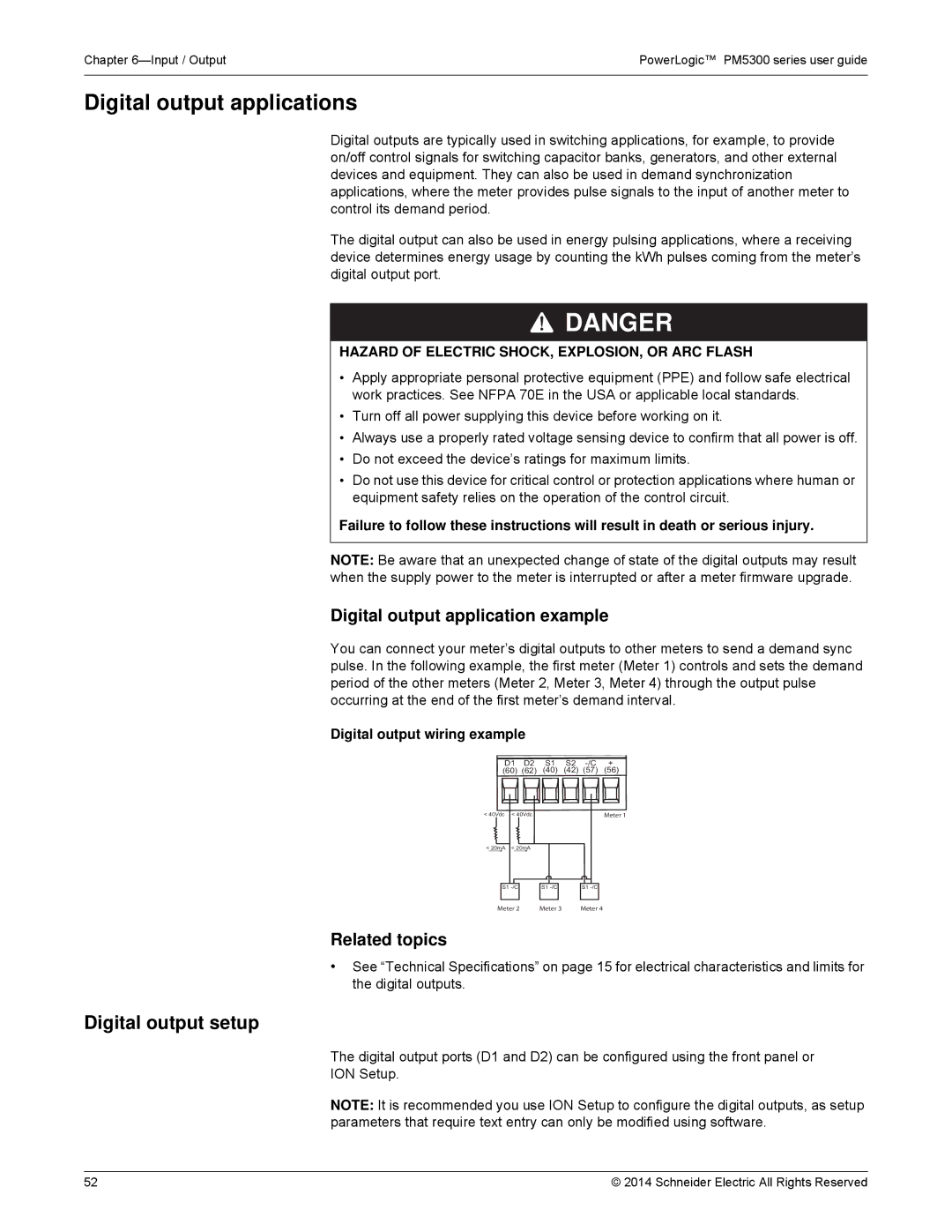 Schneider Electric PM5300 manual Digital output applications, Digital output setup, Digital output application example 